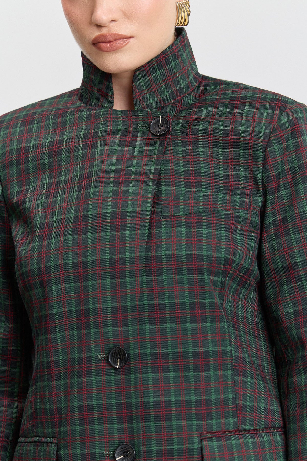 Stand Collar Plaid Blazer Coats & Jackets Avec Les Filles