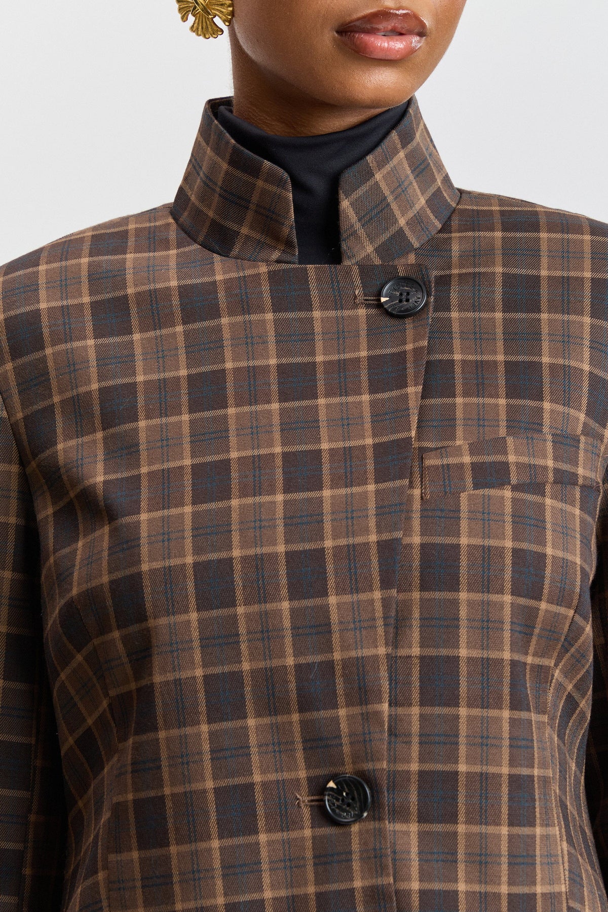 Stand Collar Plaid Blazer Coats & Jackets Avec Les Filles