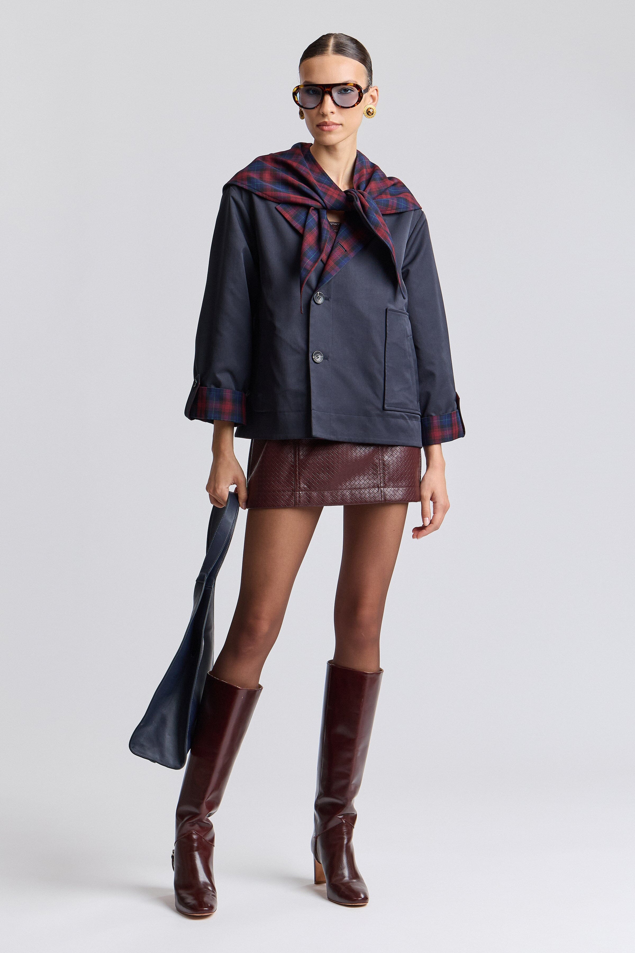 Reversible plaid barn jacket with scarf attached and a point collar - Shop women's cute jackets by Avec Les Filles.