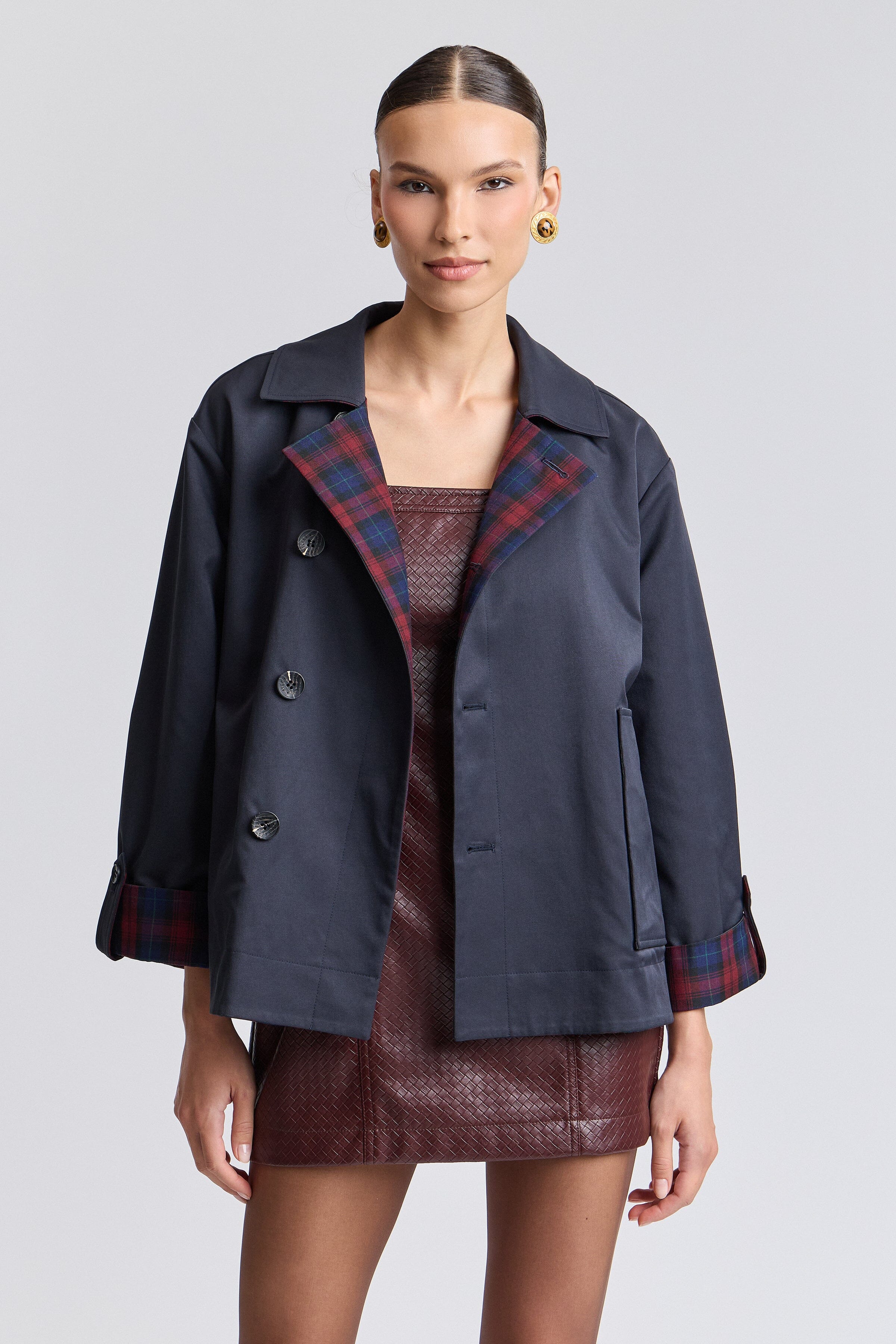 Reversible plain barn jacket womens in a cotton blend with a point collar - Shop cute jackets by Avec Les Filles.