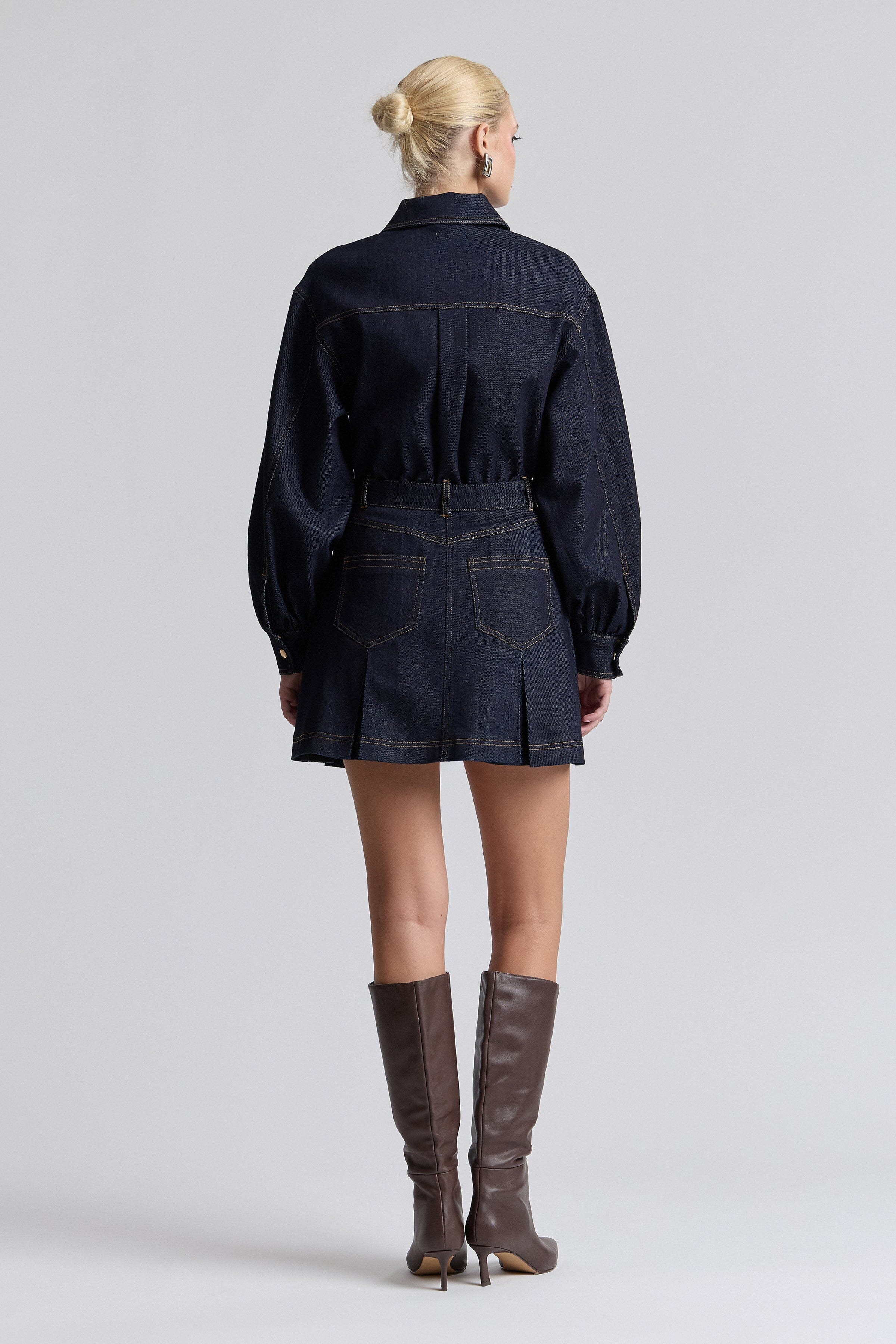 Indigo blue oversized mini shirt dress with long blouson sleeves - Shop cute long sleeve denim dresses by Avec Les Filles.