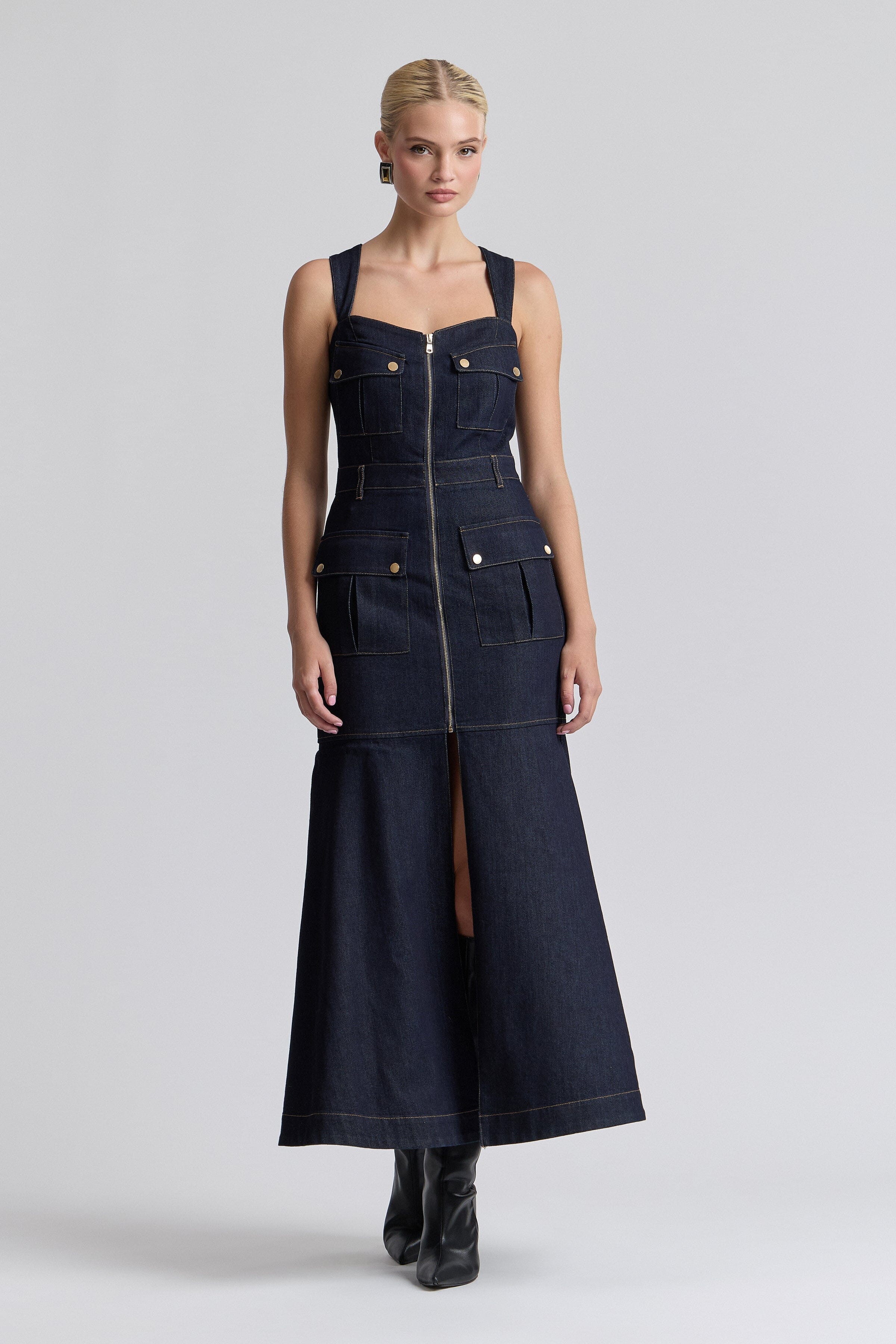 Stretch Indigo Denim Maxi Dress. Shop denim dresses for women Avec Les Filles