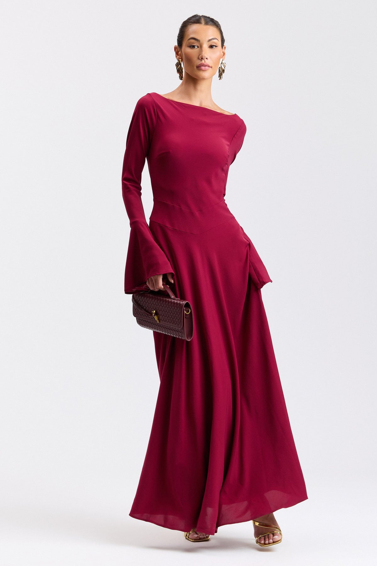 Maxi red dress with flounce sleeves and high scoop neck - Shop women's cute maxi dresses by Avec Les Filles.