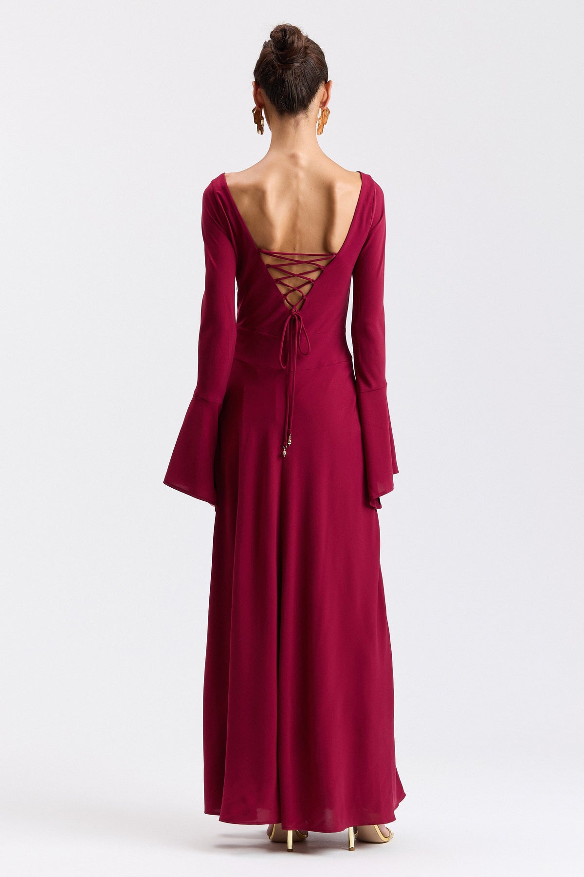 Red long sleeve maxi dress with a lace-up back - Shop designer women's cute maxi dresses by Avec Les Filles.