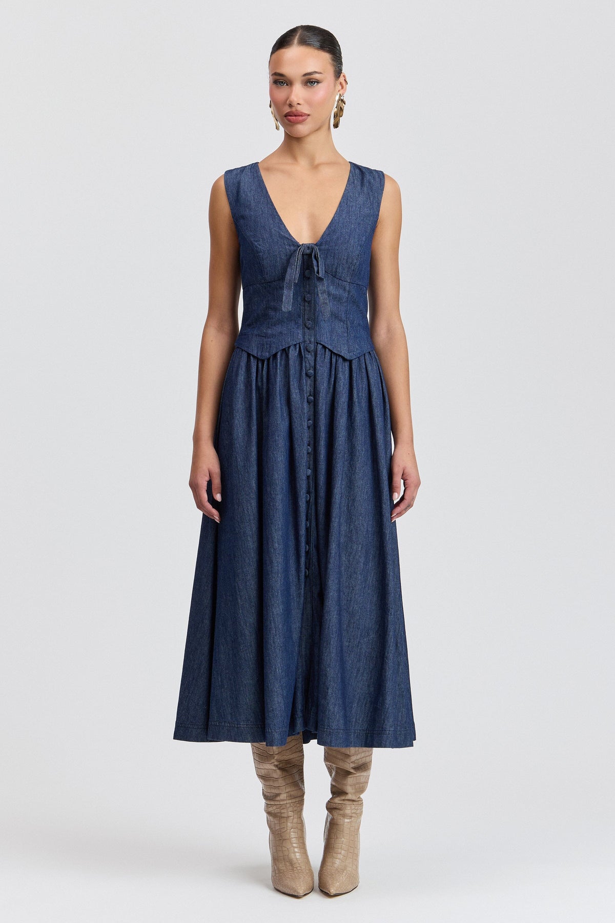 Denim Drop-Waist Maxi Dress Dresses Avec Les Filles