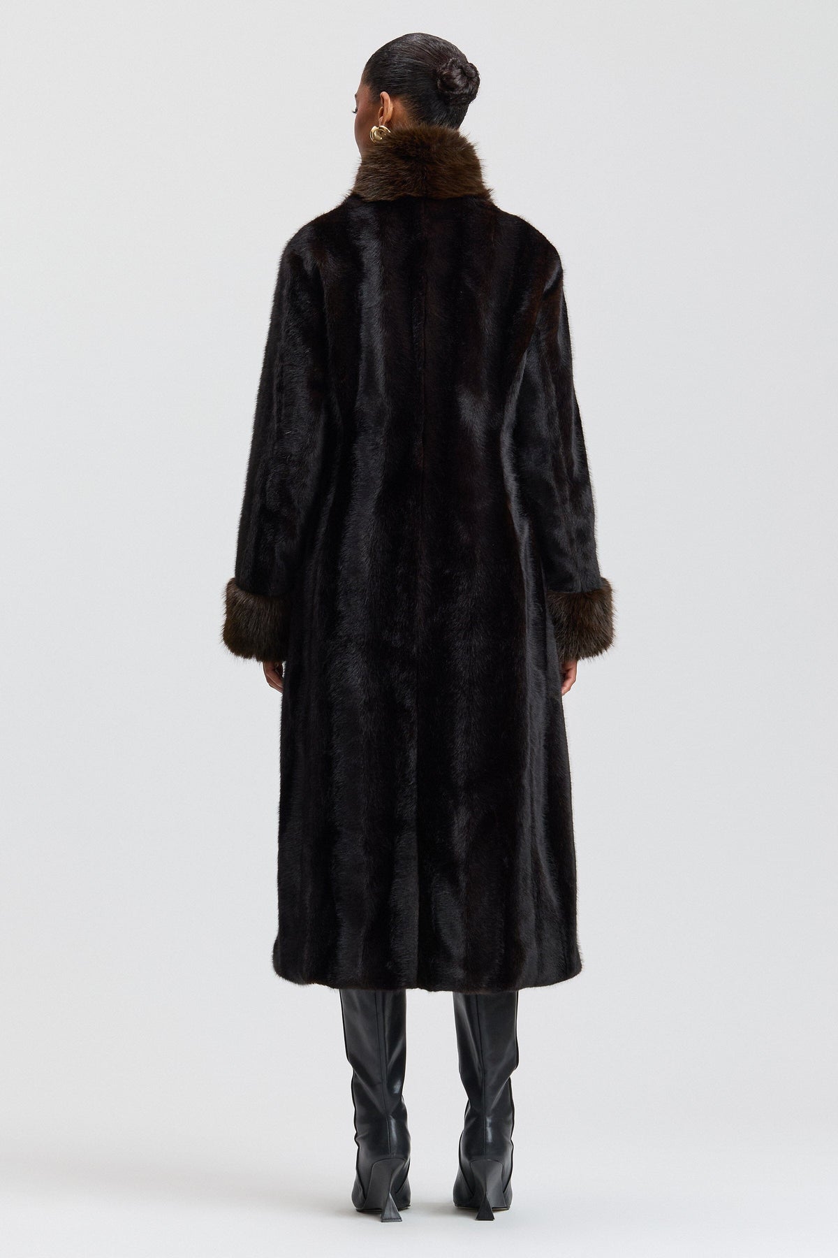 Tipped fit-and-flare long black fur coat jacket - Shop designer women's cute faux fur jackets by Avec Les Filles.