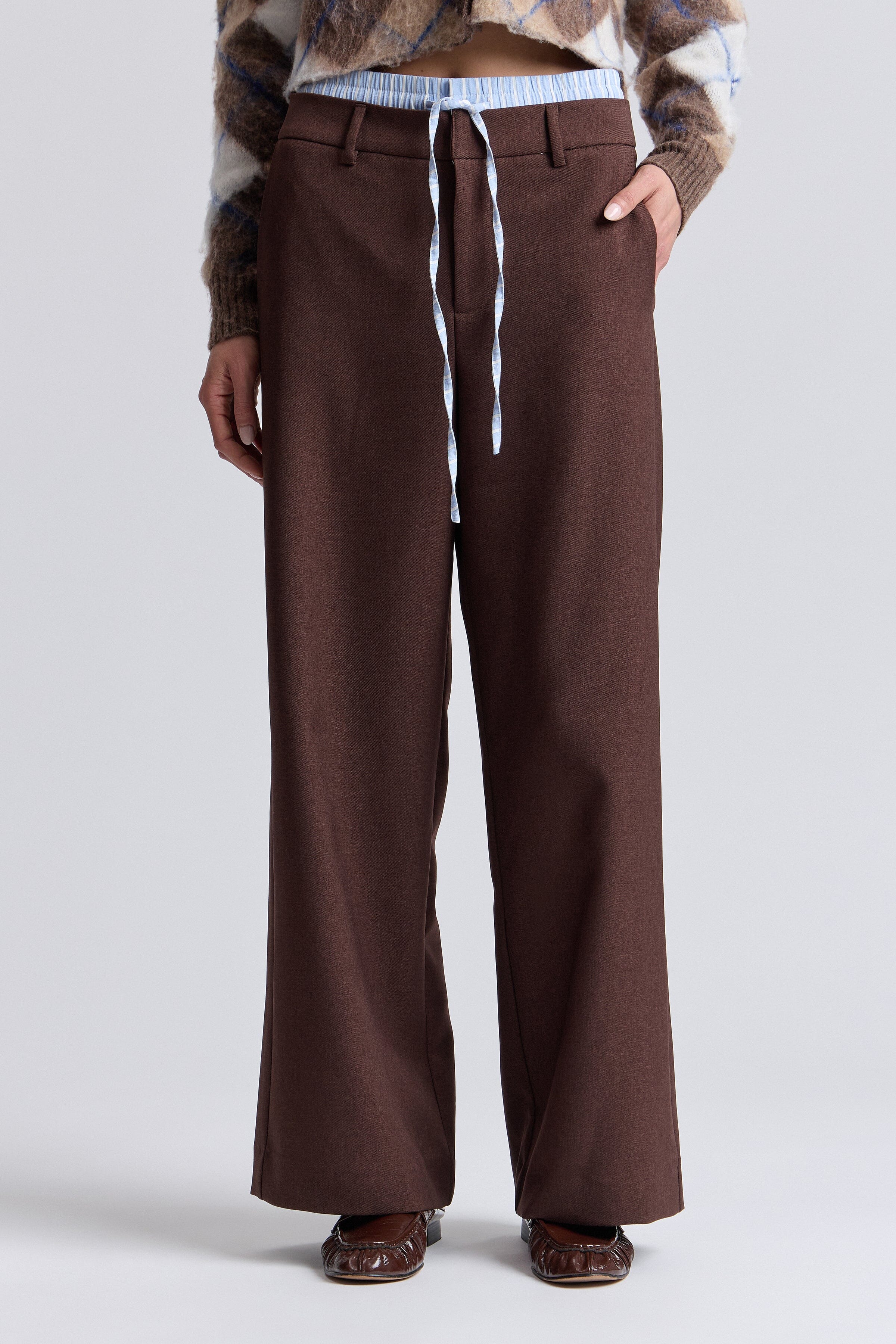 Chocolate brown pants womens with a high-rise waist and belt - Shop designer womens brown pants by Avec Les Filles.