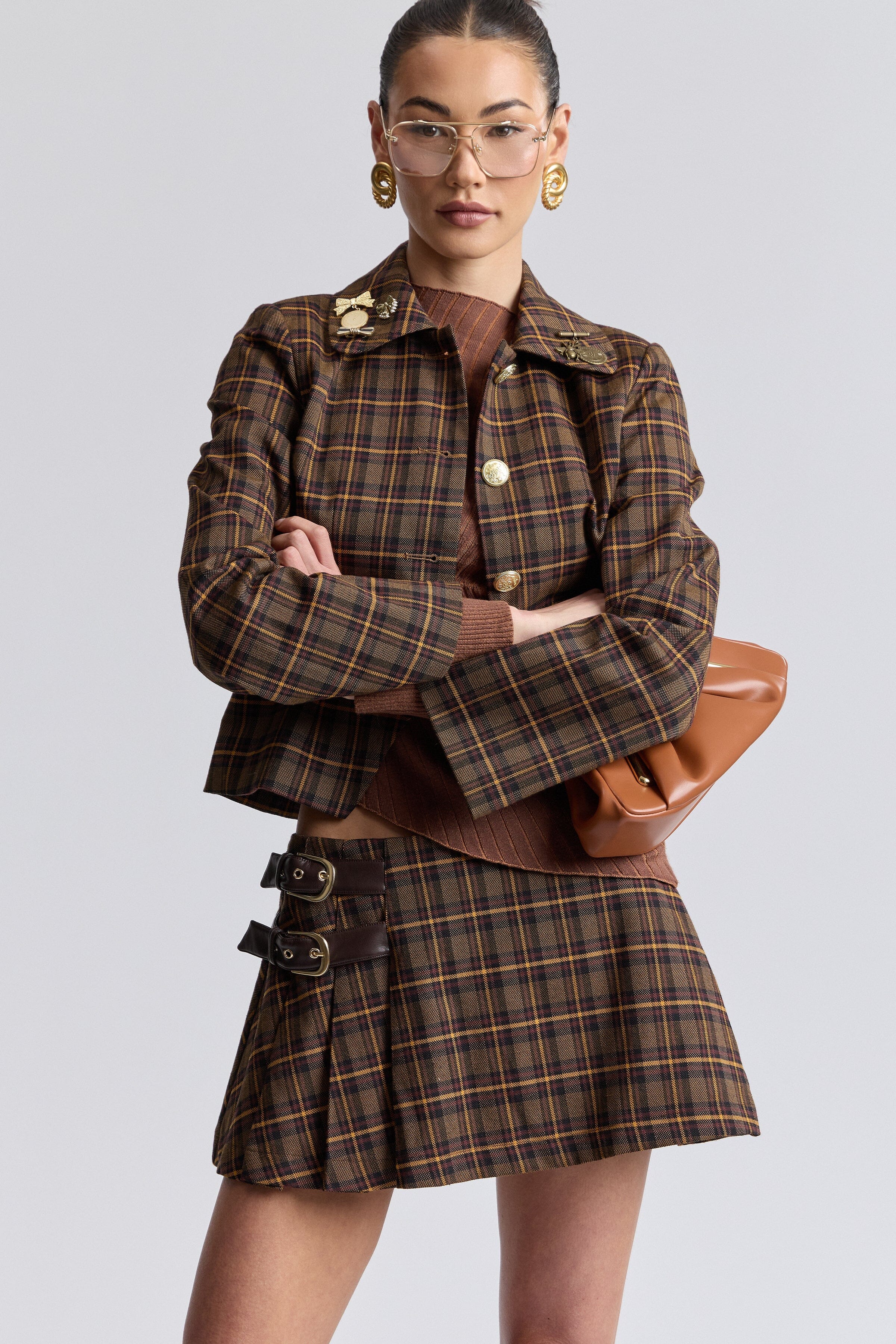 Novelty Pin Plaid Jacket Avec Les Filles