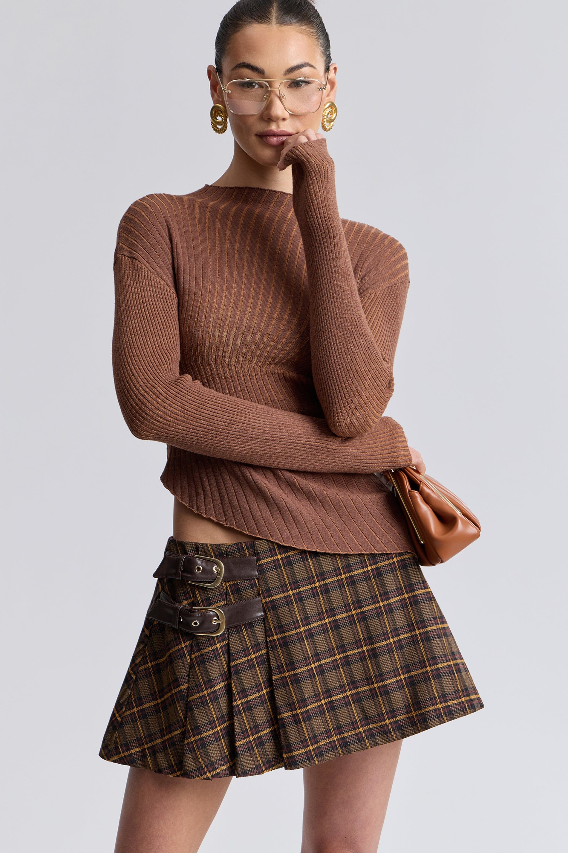 Two-tone knit, long-sleeve chocolate brown sweater - Shop cute ribbed-knit sweaters for women from Avec Les Filles.