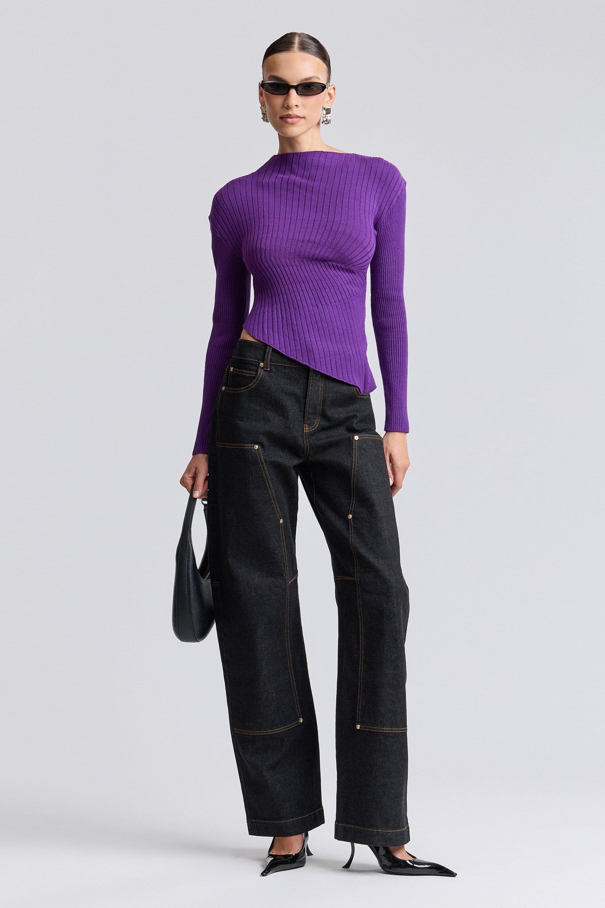 Purple asymmetrical womens top sweater with long sleeves - Shop designer tops by Avec Les Filles.