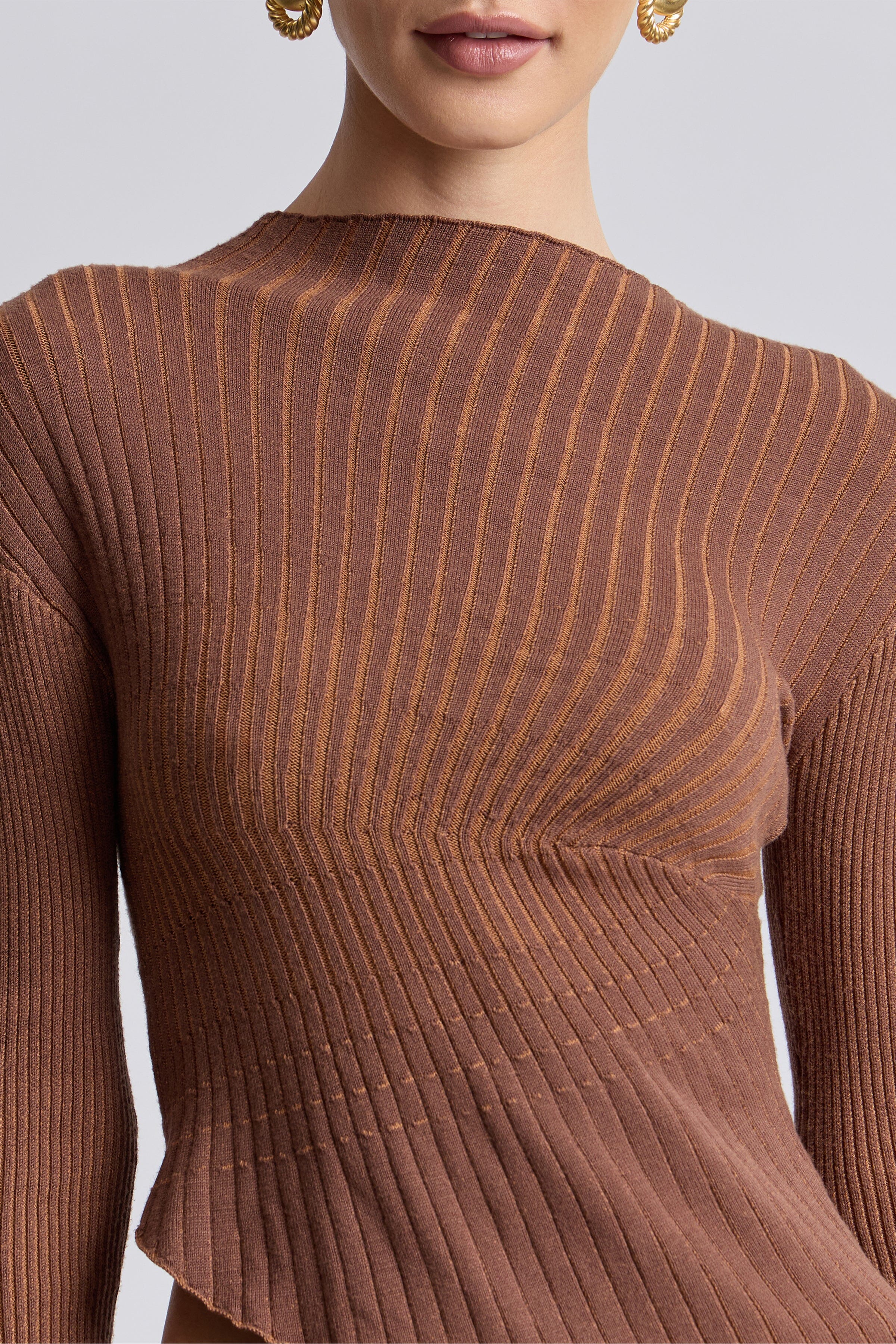 Two-tone knit, long-sleeve brown ribbed sweater. Shop cute ribbed-knit sweaters for women from Avec Les Filles.