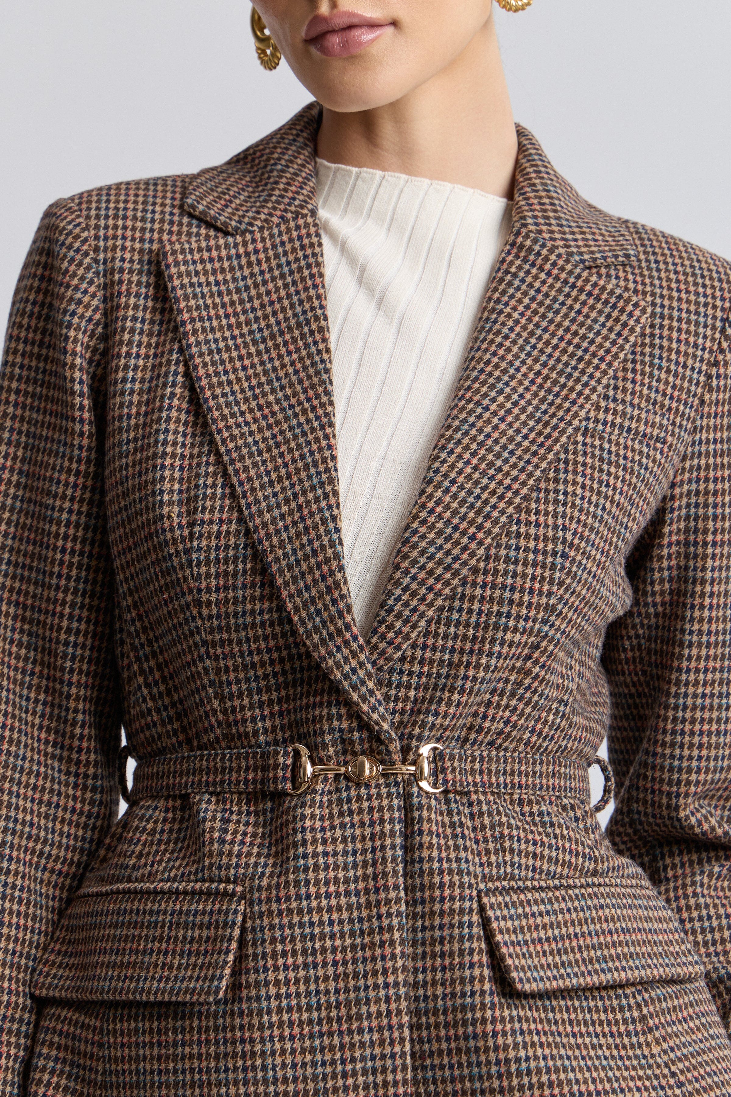 Single-breasted houndstooth blazer brown with a removable belt - Shop women's blazer jackets by Avec Les Filles