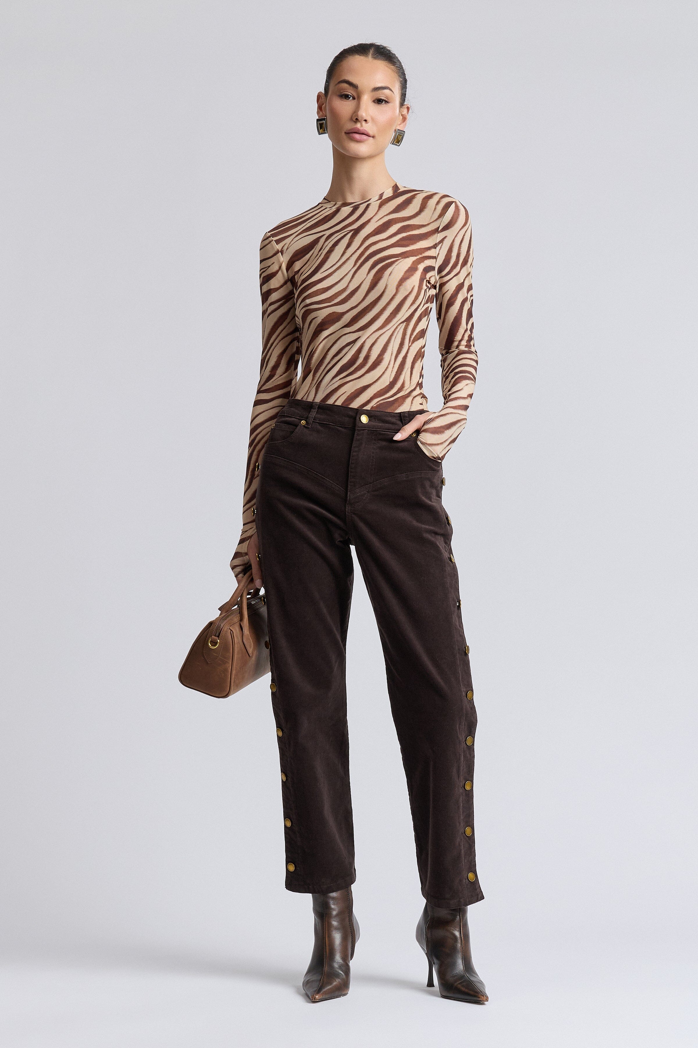 Corduroy brown pants with mid-rise - Shop womens straight leg corduroy pants by Avec Les Filles.