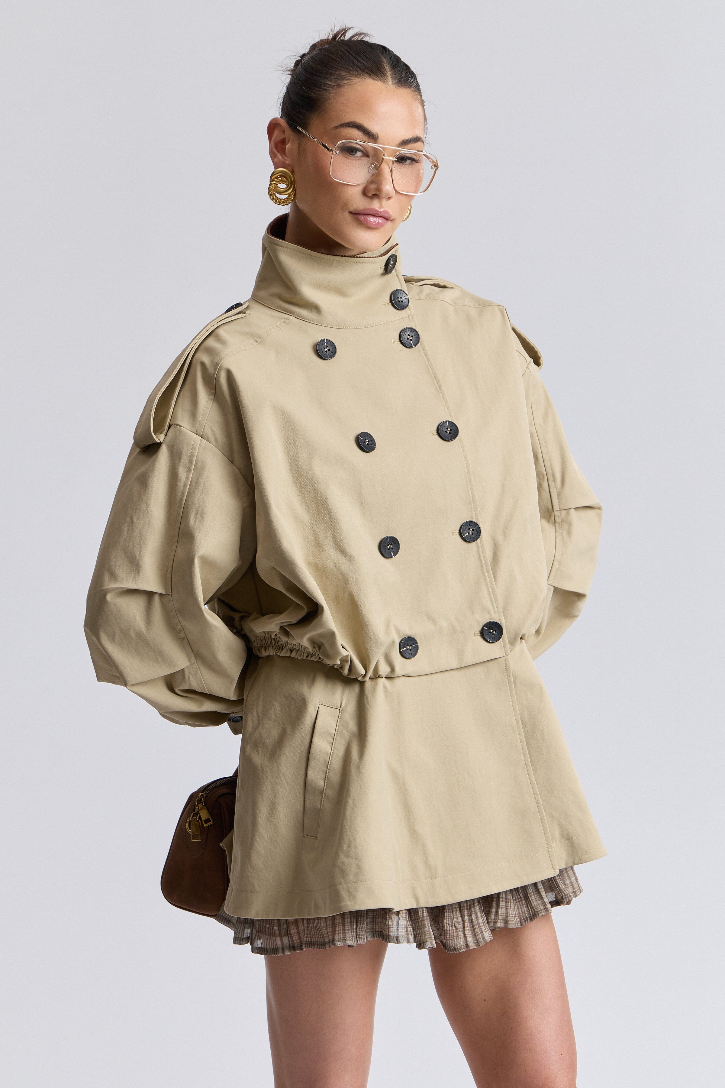 Corduroy-collar blouson peplum tan trench coat jacket - Shop women's cute jackets by Avec Les Filles.
