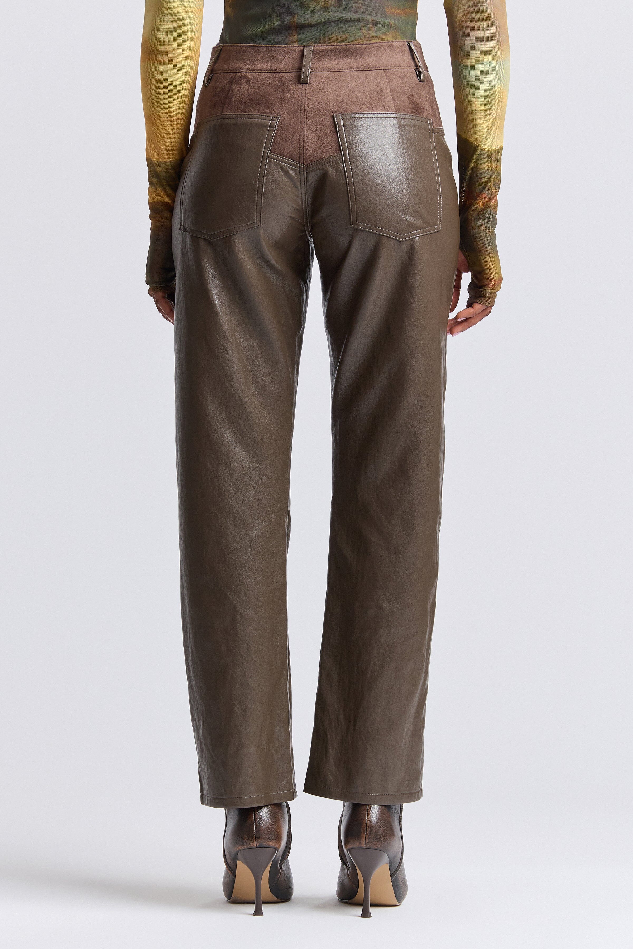 Straight-leg olive fake leather pants with high-rise waist - Shop women's faux leather pants by Avec Les Filles.