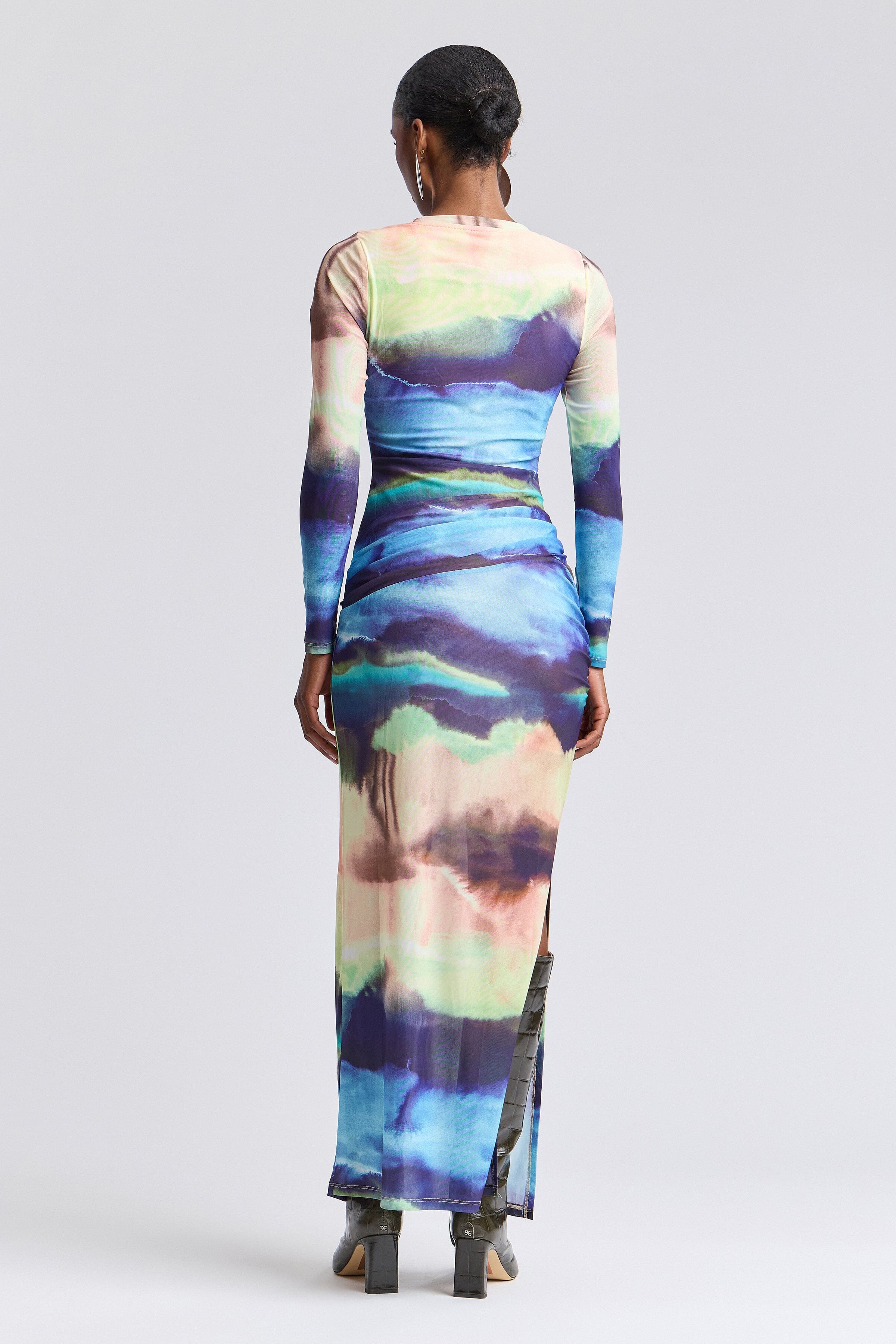 Printed maxi colorful sheer mesh dress with long sleeves - Shop women's cute maxi dresses by Avec Les Filles.