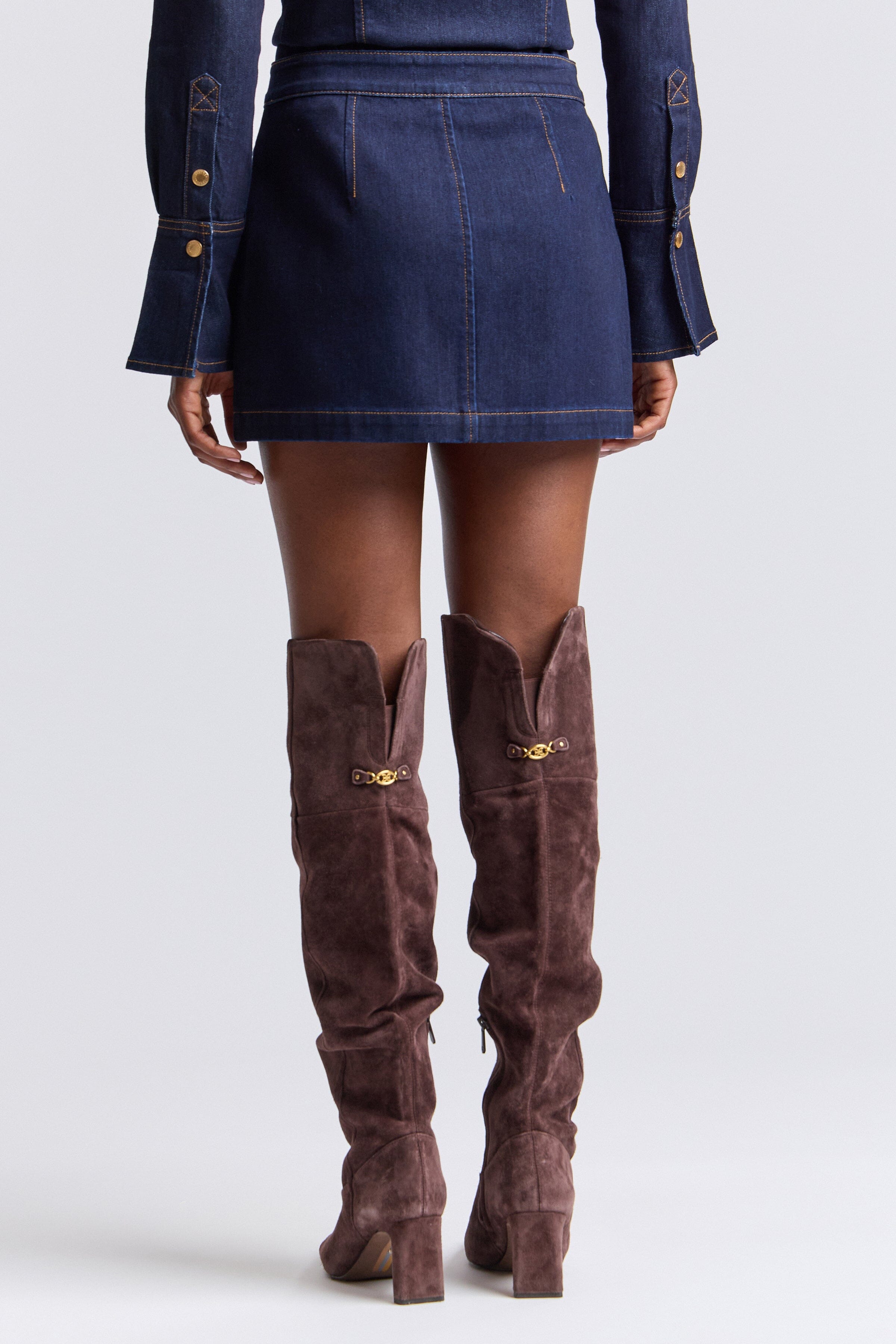 Dark indigo denim mini skirt with high-rise - Shop designer women's cute denim mini skirts by Avec Les Filles.