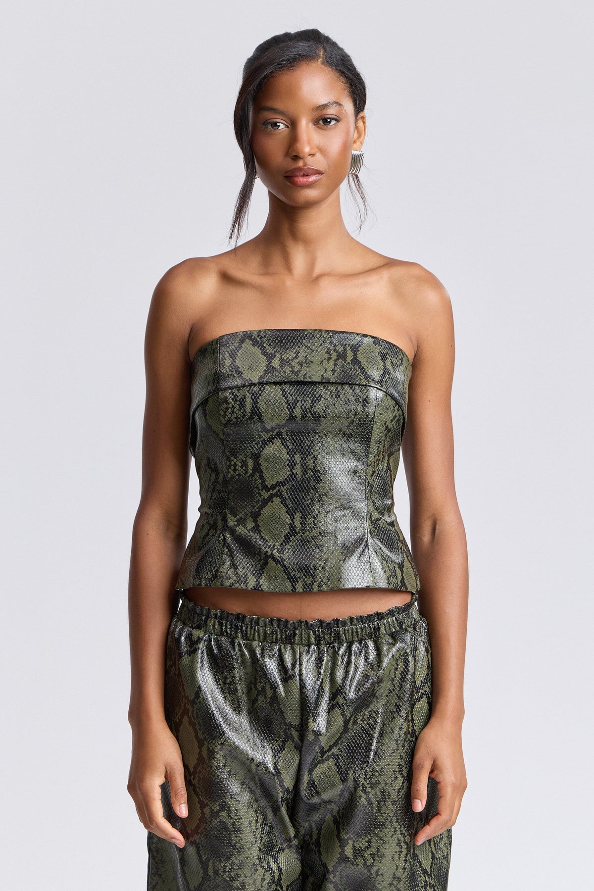 Olive green faux leather tube top with a wide foldover neck - Shop women's cute tube tops by Avec Les Filles.