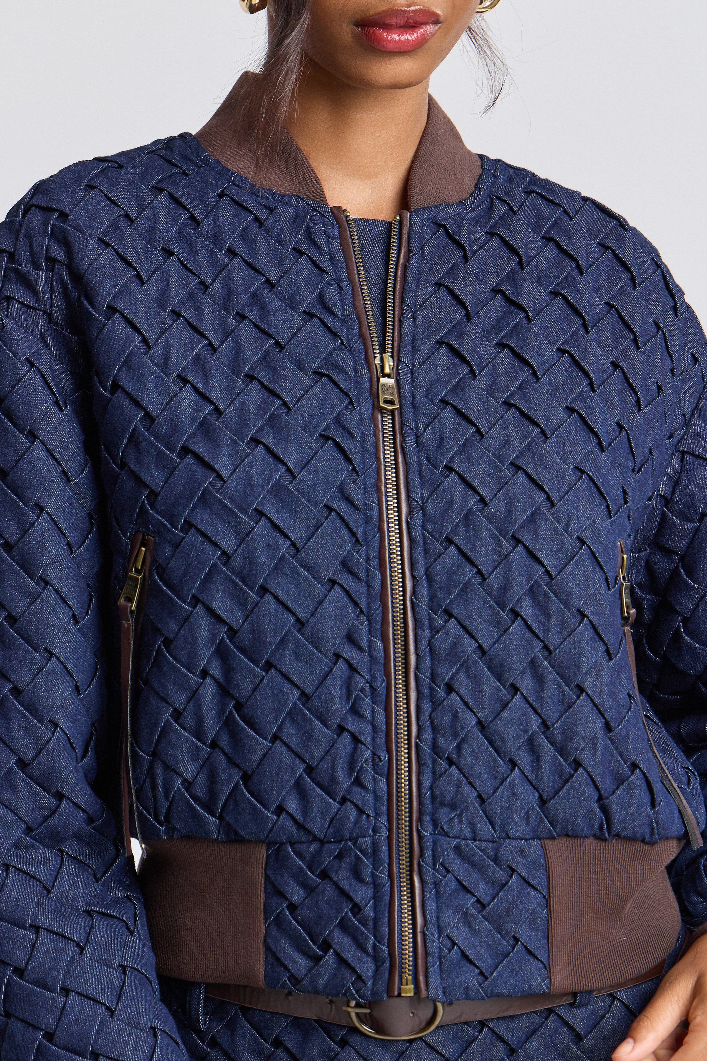 Woven indigo blue denim bomber jacket ladies with zip-front - Shop women's cute bomber jackets by Avec Les Filles.