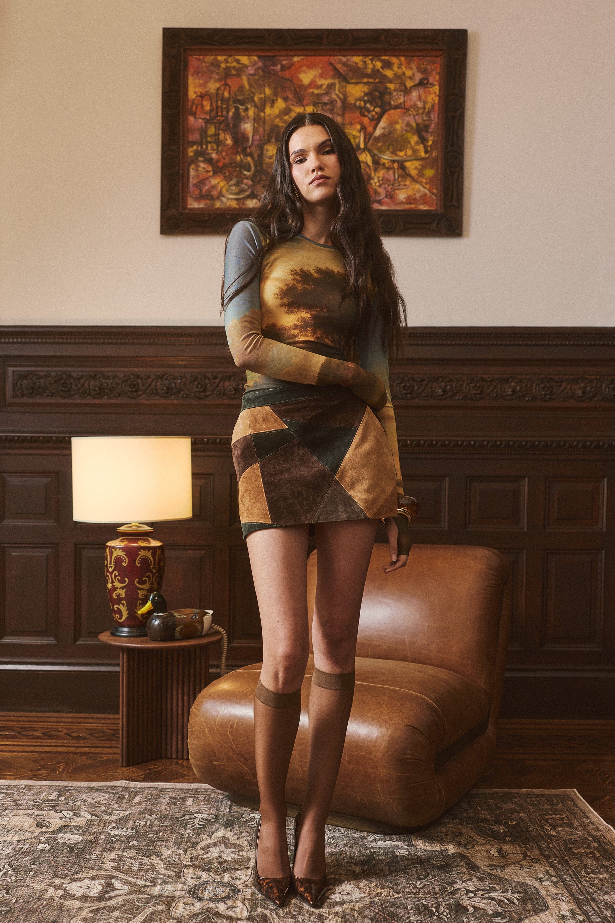 Multicolor mini suede patchwork skirt with fitted waist - Shop women's cute mini skirts by Avec Les Filles.