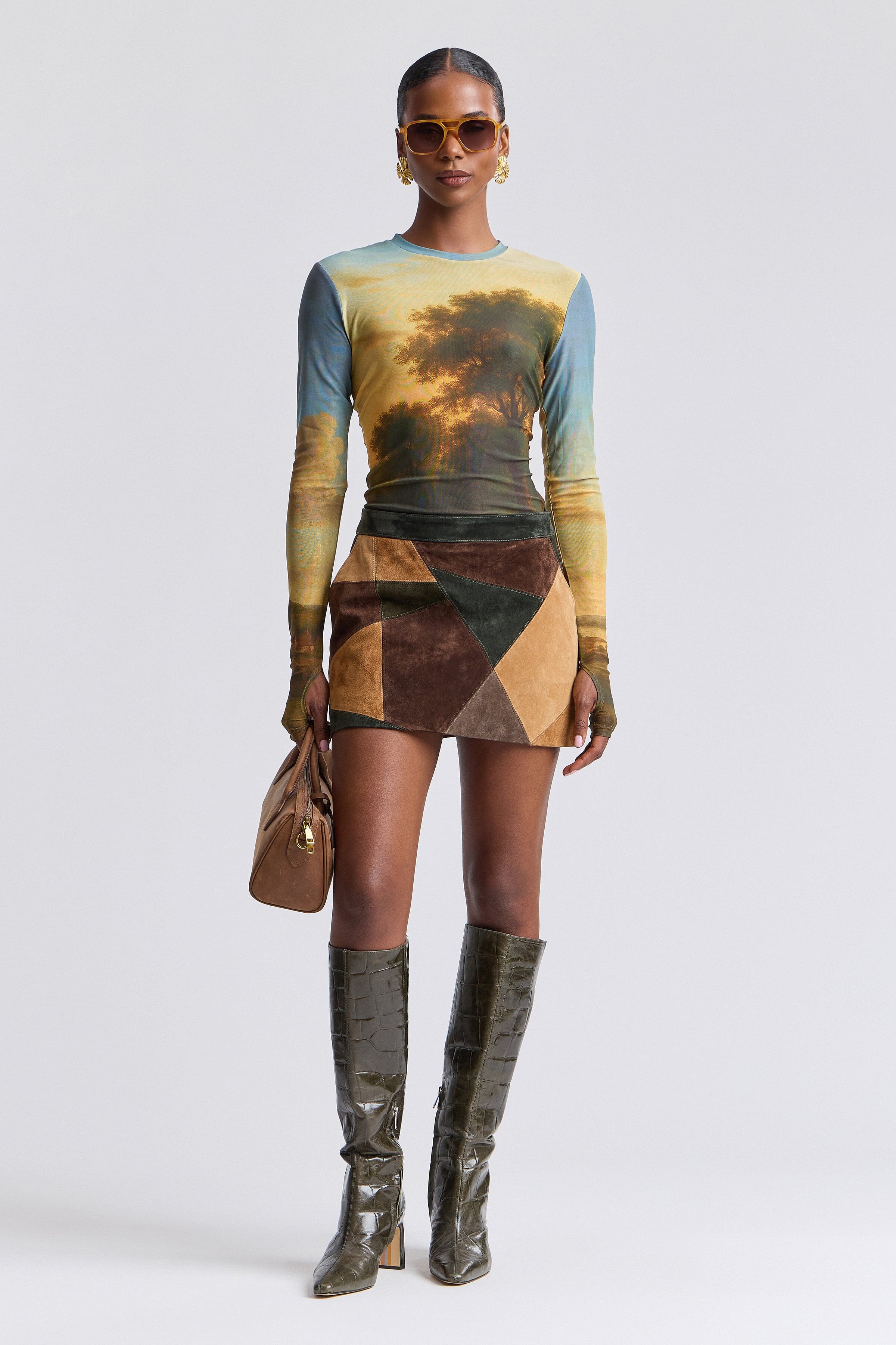 Mini genuine suede skirt women with front pockets and fitted waist - Shop designer mini skirts by Avec Les Filles.
