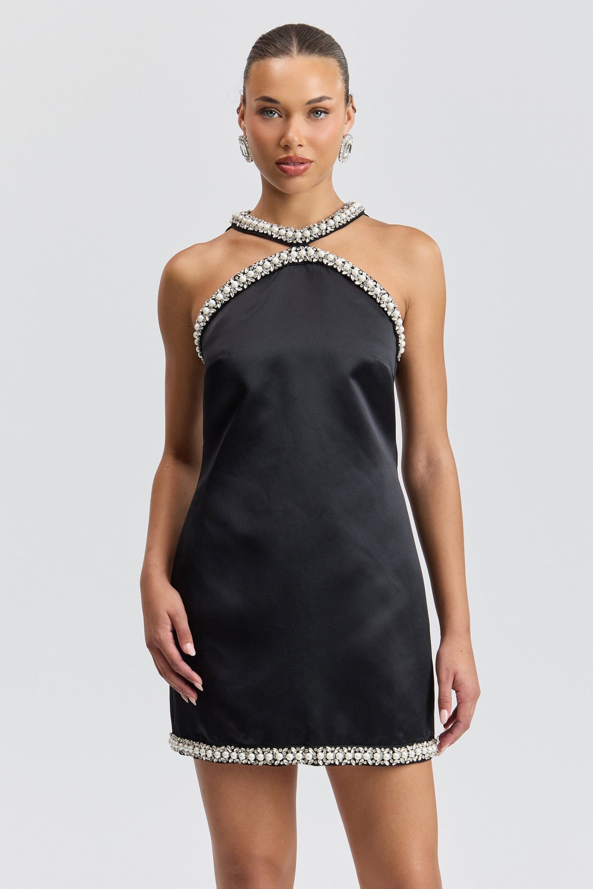 Sleeveless black halter dress mini with a centre-back zipper - Shop women's cute mini dresses by Avec Les Filles.