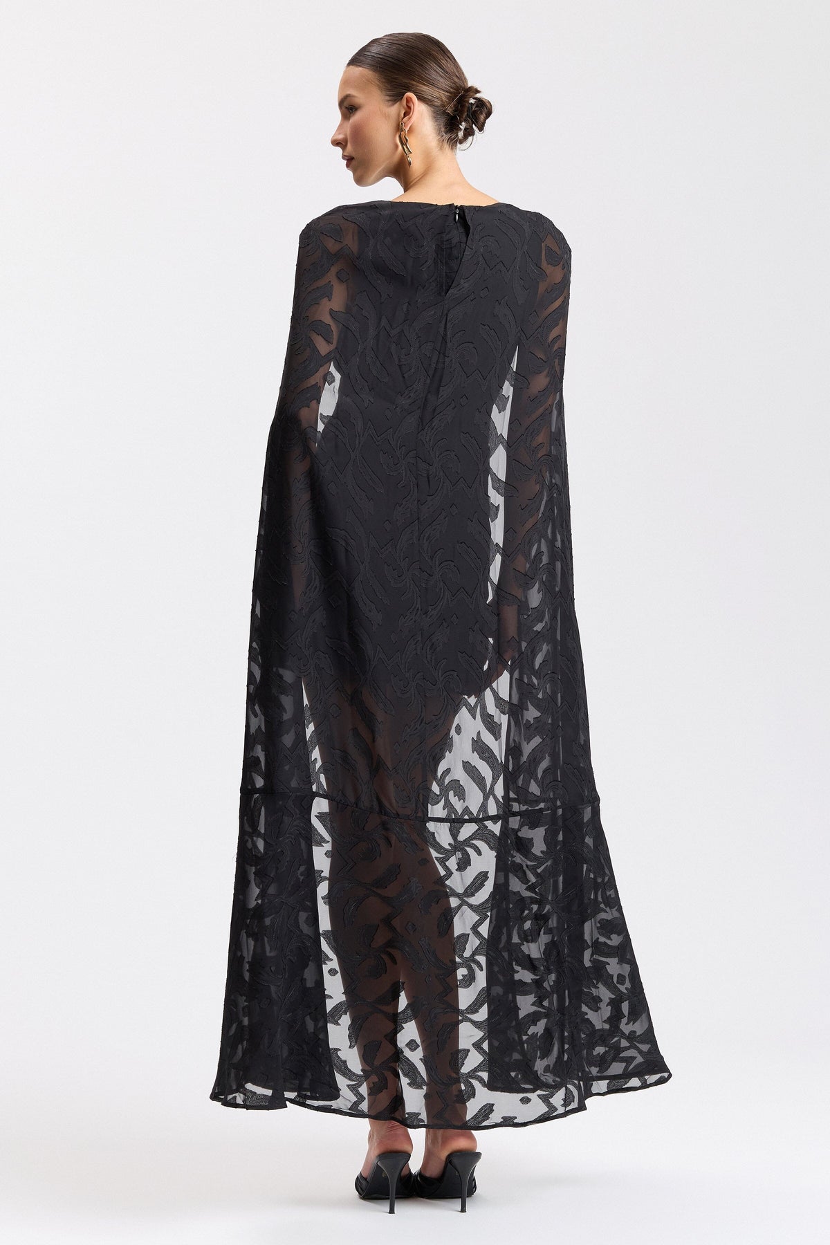 Chiffon jacquard sleeveless mini dress with a cape - Shop women's cute mini cape dresses by Avec Les Filles.