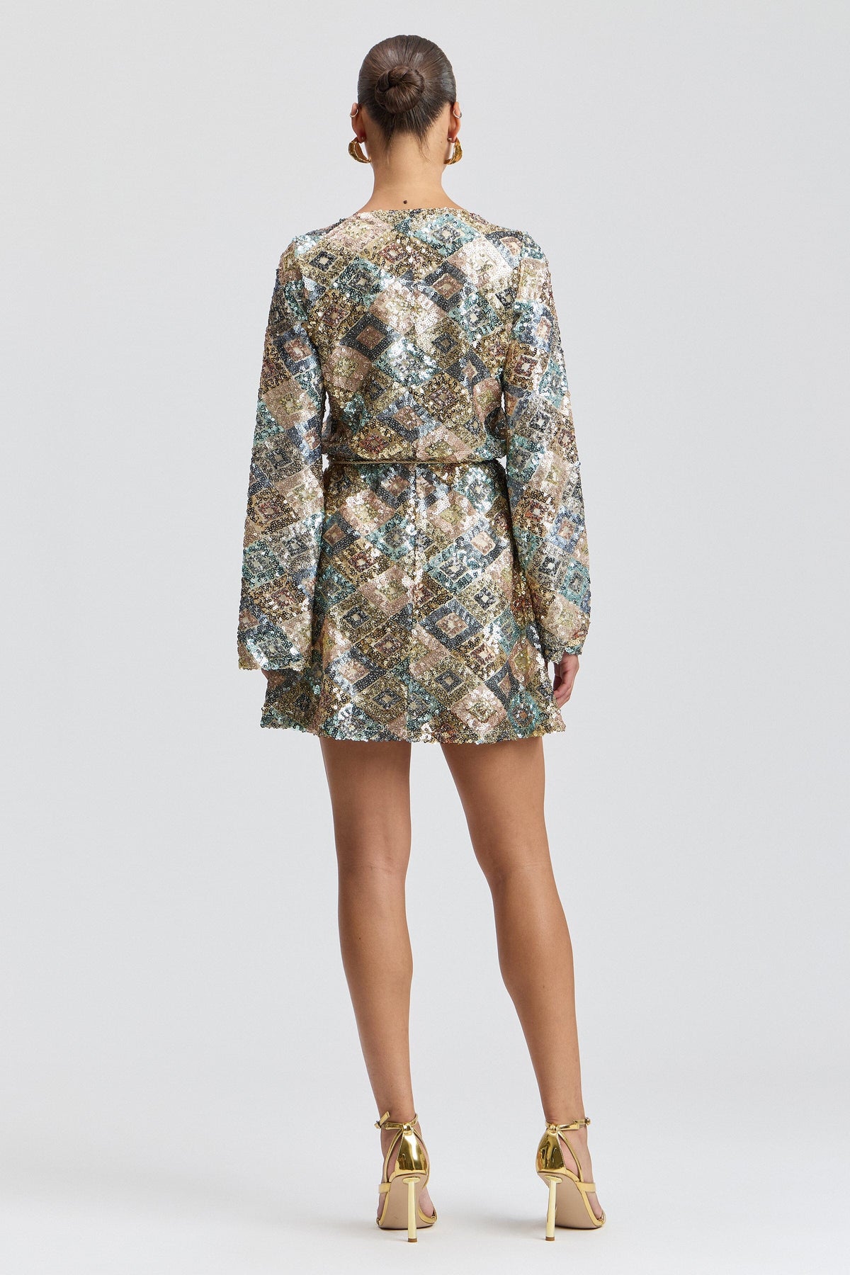Blue sequins dress mini with blouson sleeves - Shop designer women's cute sequin mini dresses by Avec Les Filles.