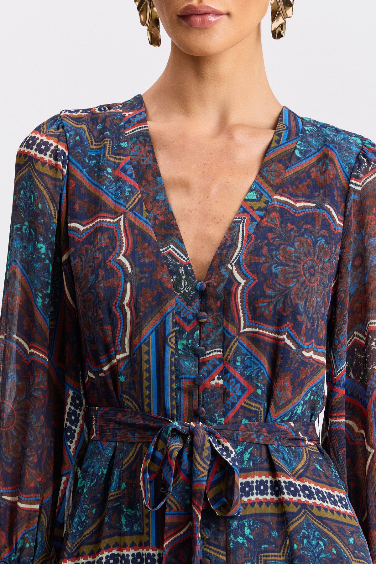 Printed maxi dress with a deep V-neck - Shop designer women's cute maxi dresses by Avec Les Filles.