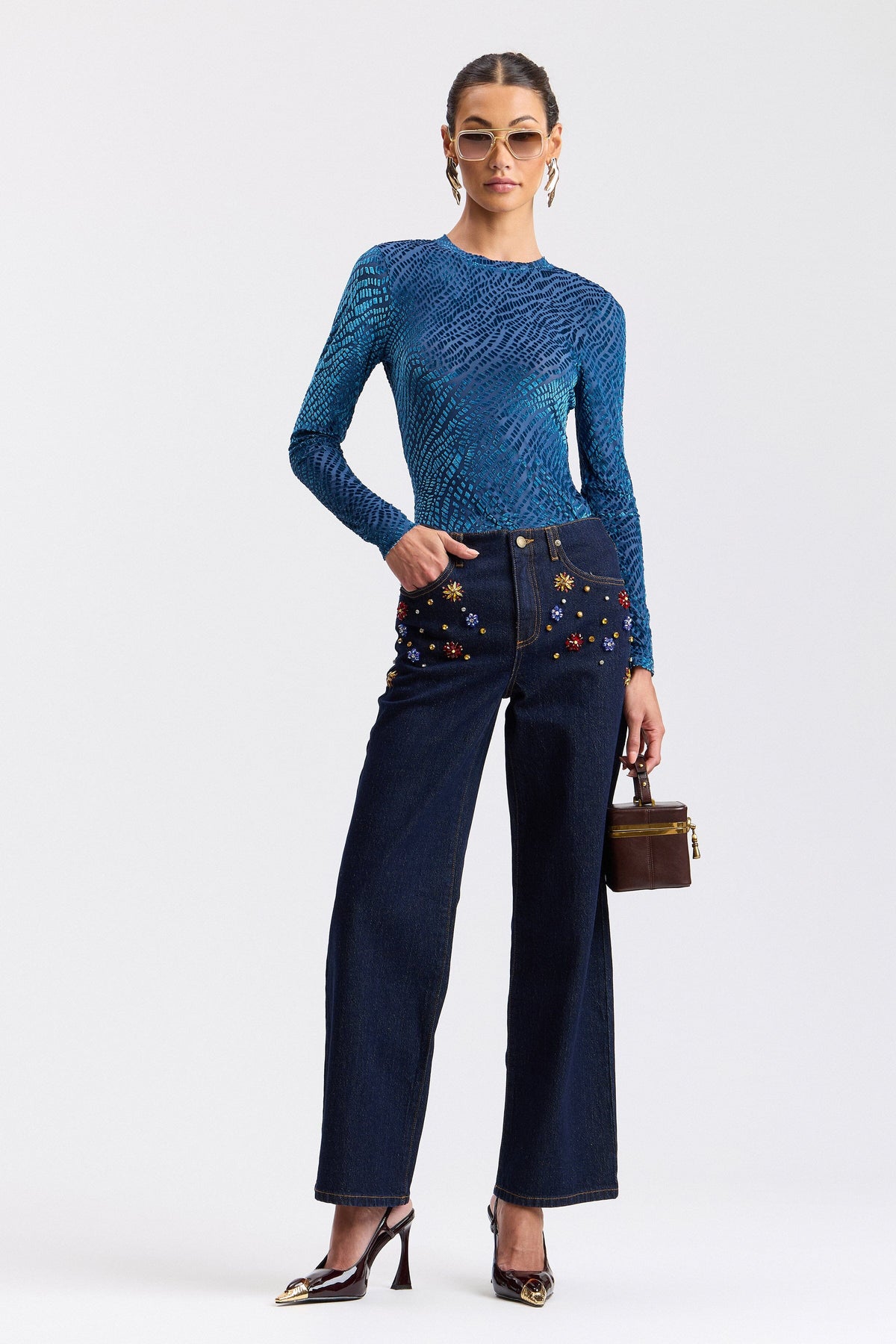 Denim wide leg rhinestone jeans women in a cotton blend - Shop cute rhinestone jeans by Avec Les Filles.