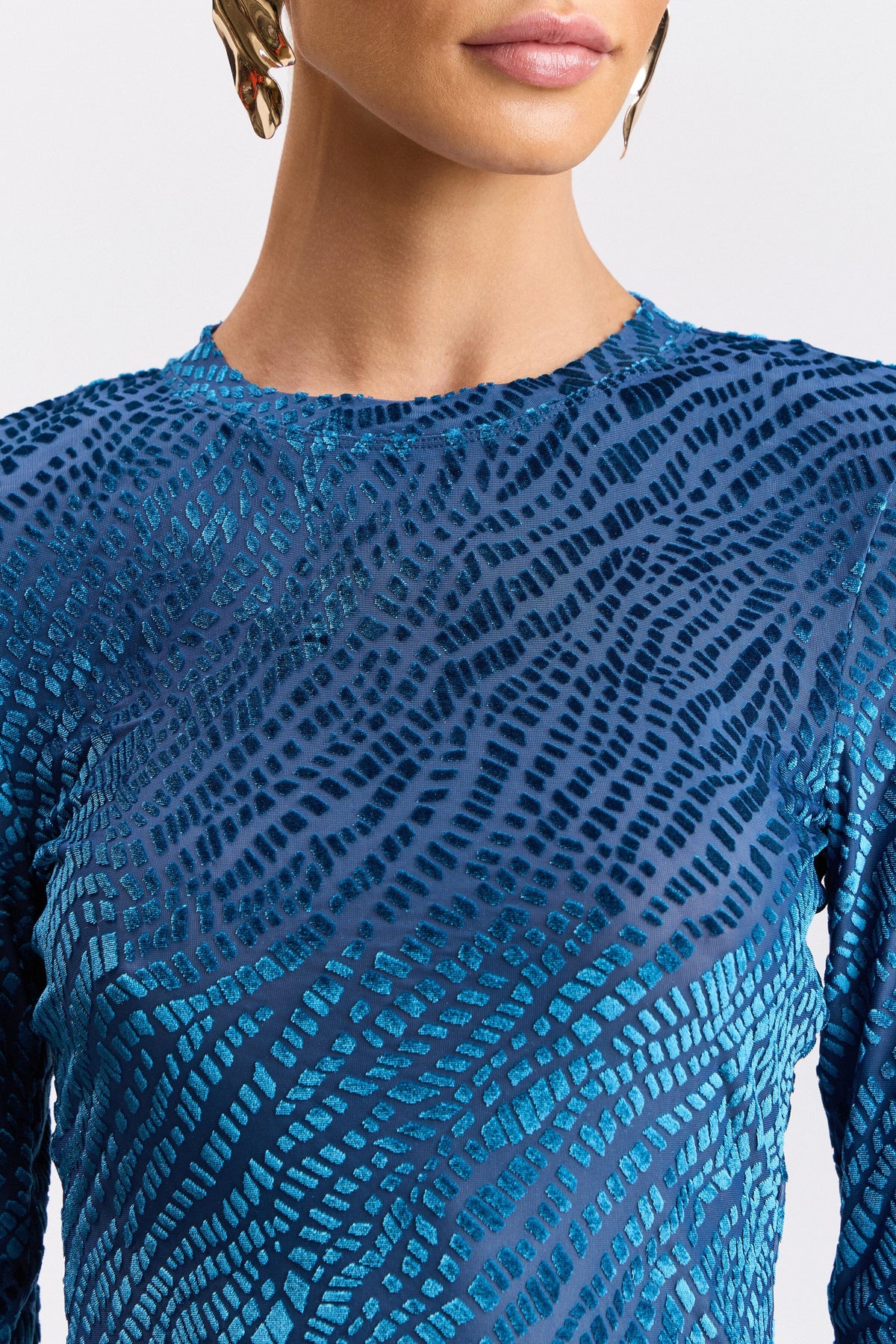 Burnout velvet long sleeve top with crew neck - Shop designer women's cute velvet tops by Avec Les Filles.