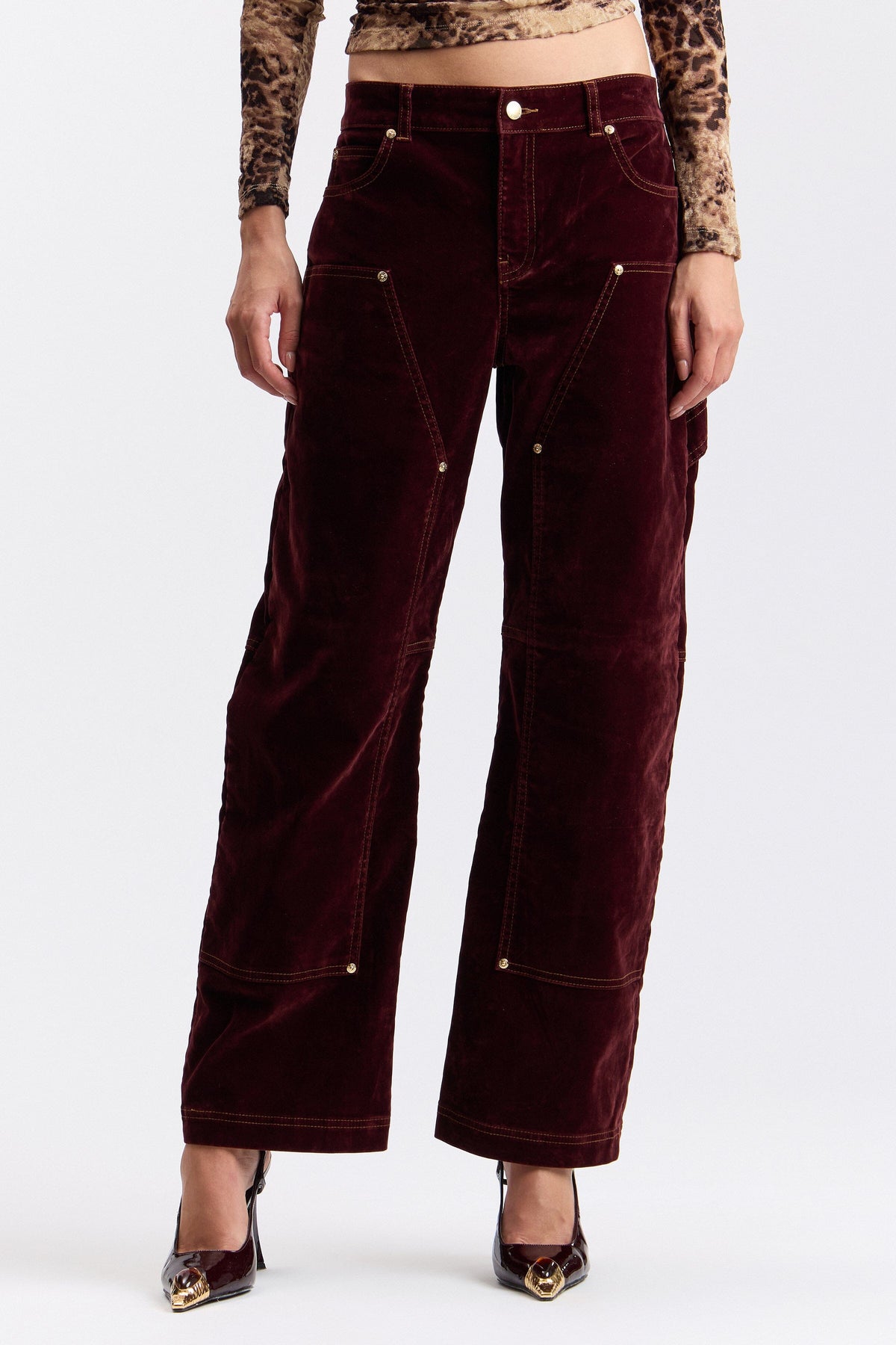 Stretch cotton wide-leg brown denim carpenter jeans womens - Shop designer jeans by Avec Les Filles.