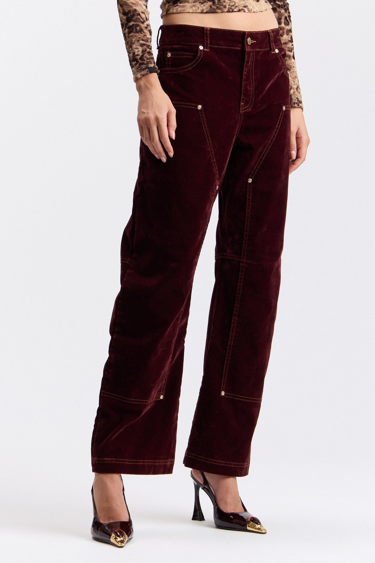 Stretch cotton wide-leg carpenter brown denim jeans - Shop designer womens carpenter jeans by Avec Les Filles.