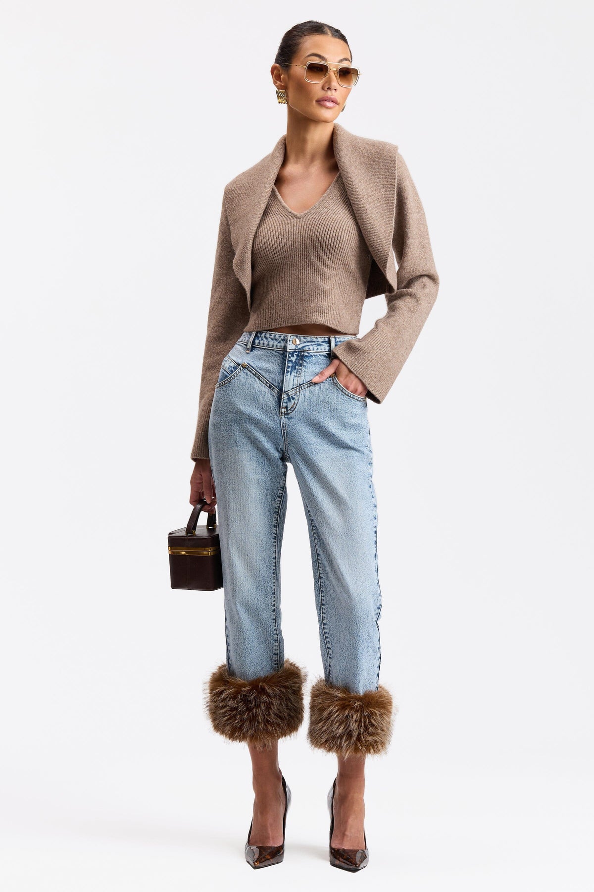 Wool-Blend Oversized Collar Shrug & V-Neck Sweater Tank Set Sweater Avec Les Filles