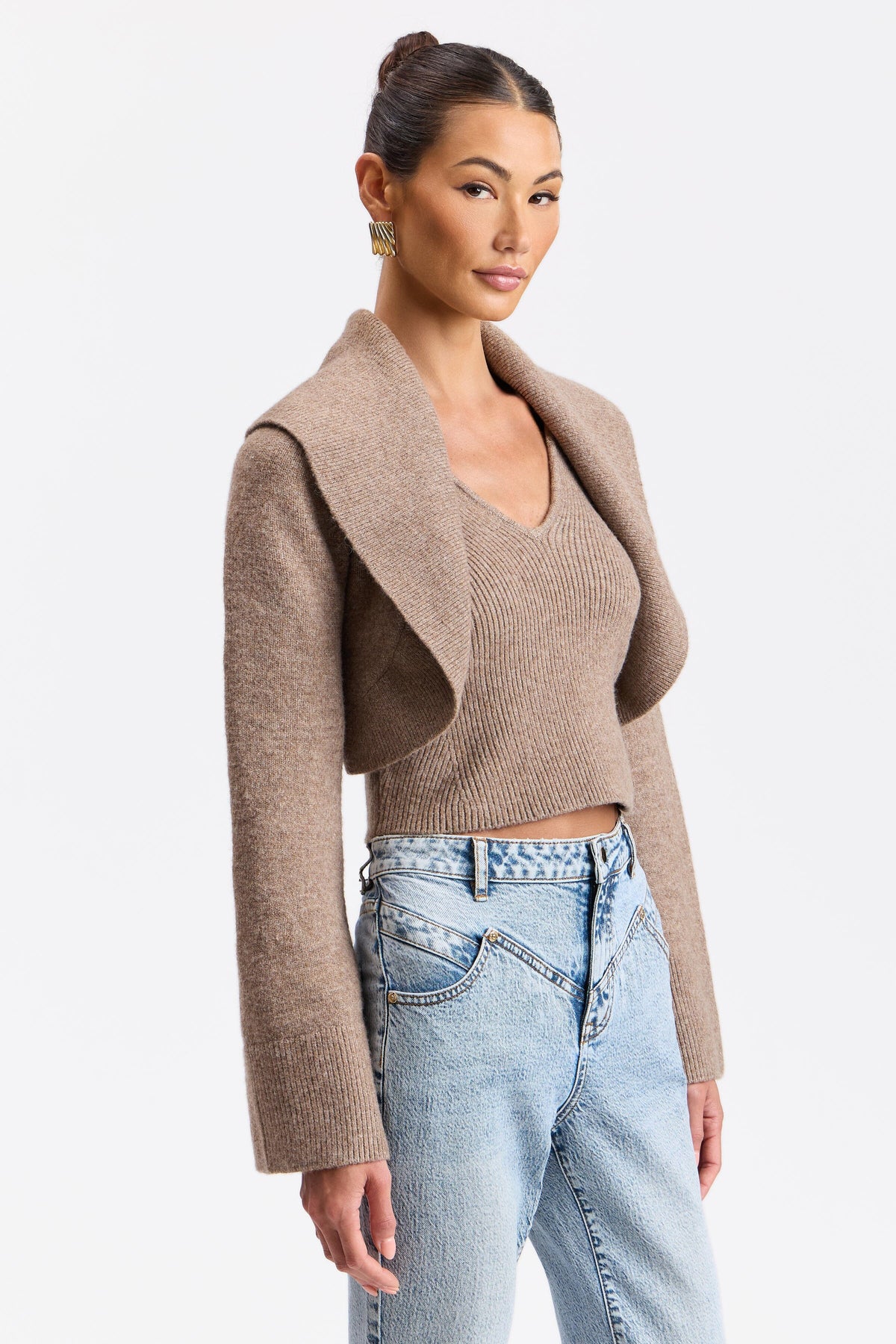 Wool-Blend Oversized Collar Shrug & V-Neck Sweater Tank Set Sweater Avec Les Filles