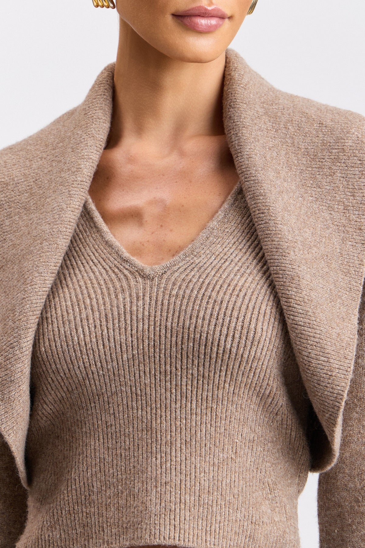 Oversized collar shrug & V-neck cardigan set with open front - Shop 2 piece sweater sets by Avec Les Filles.