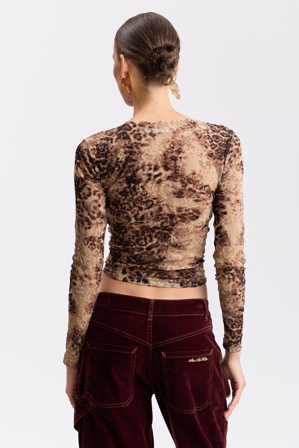 Burnout ruched funnel-neck leopard print top with long sleeves - Shop cute printed tops by Avec Les Filles.