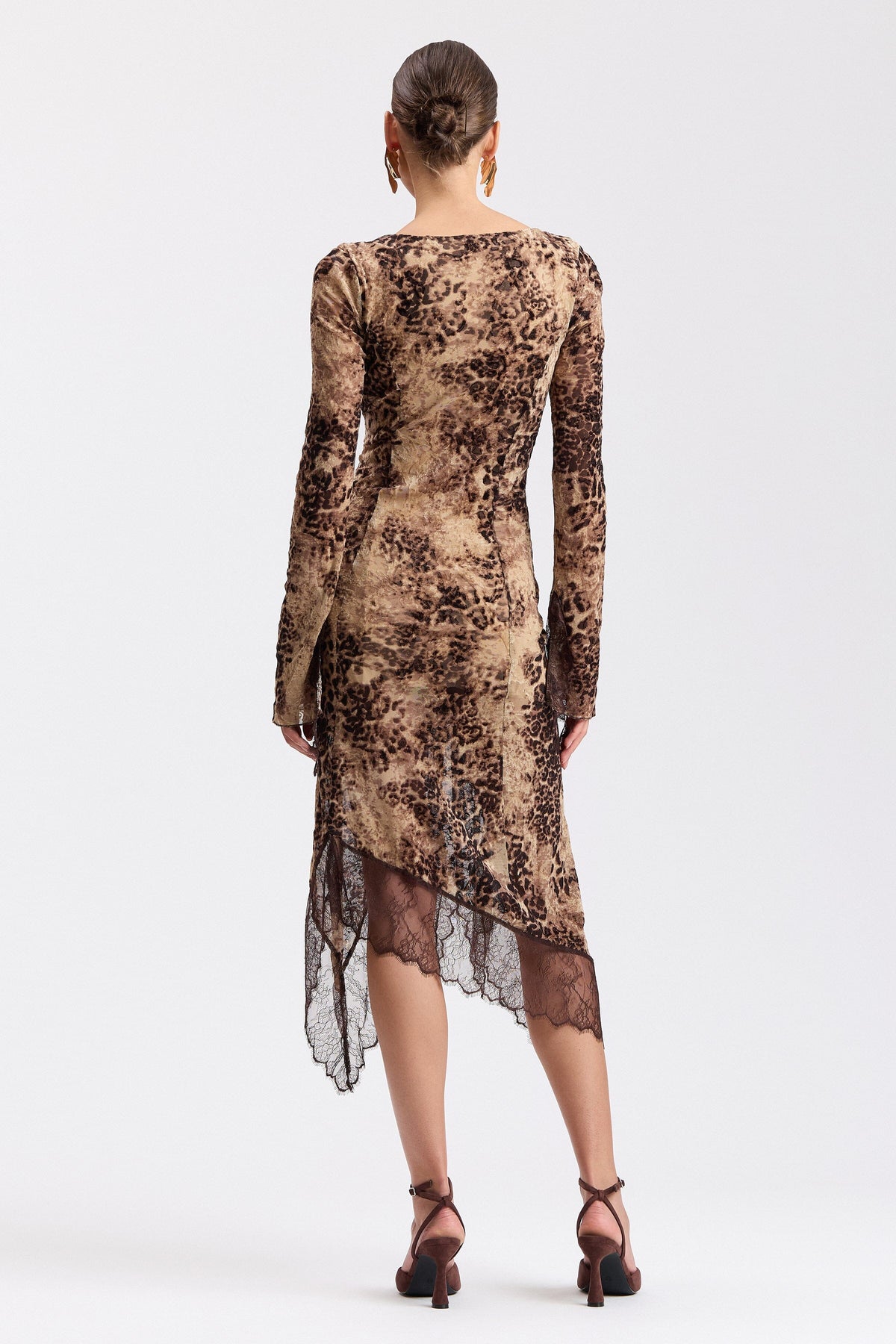 Asymmetrical midi leopard print women's dress with long sleeves - Shop cute printed dresses by Avec Les Filles.
