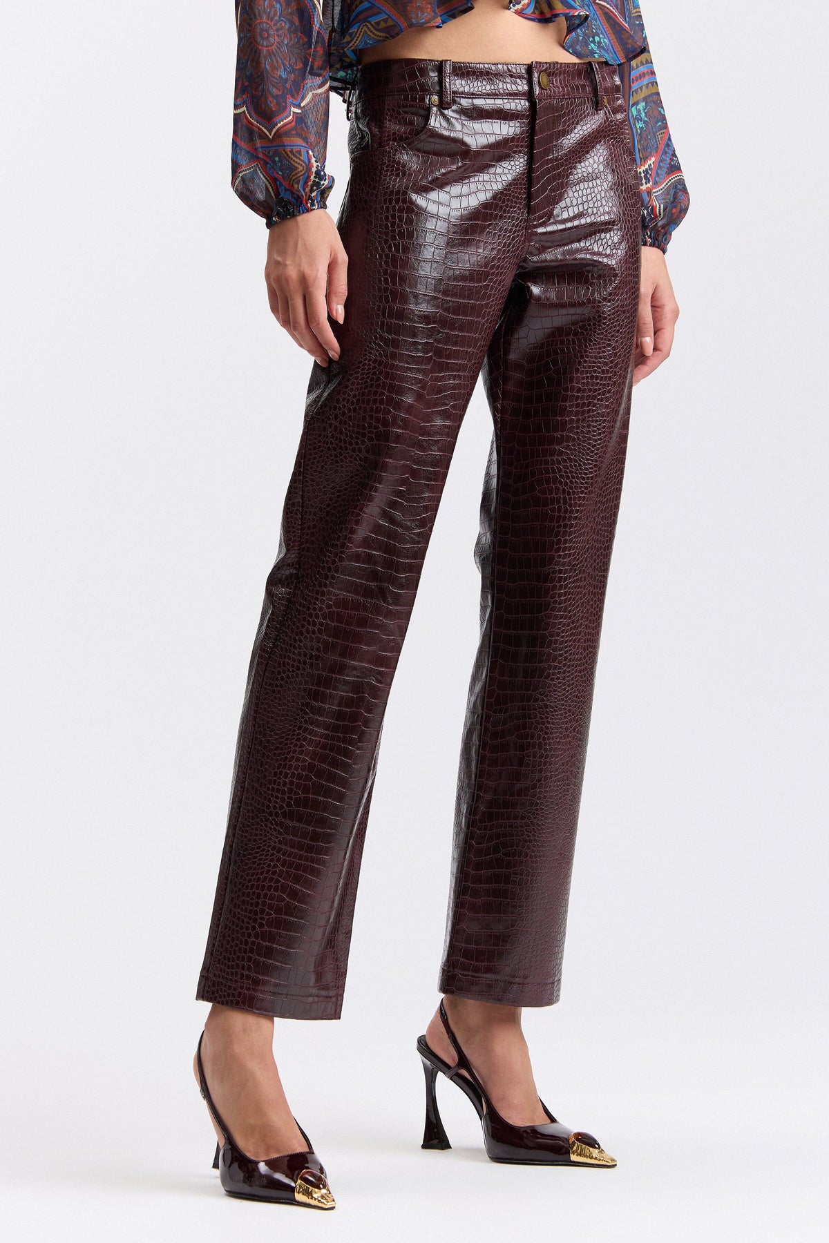 Straight-leg faux leather pants for women - Shop designer croc leather pants by Avec Les Filles.