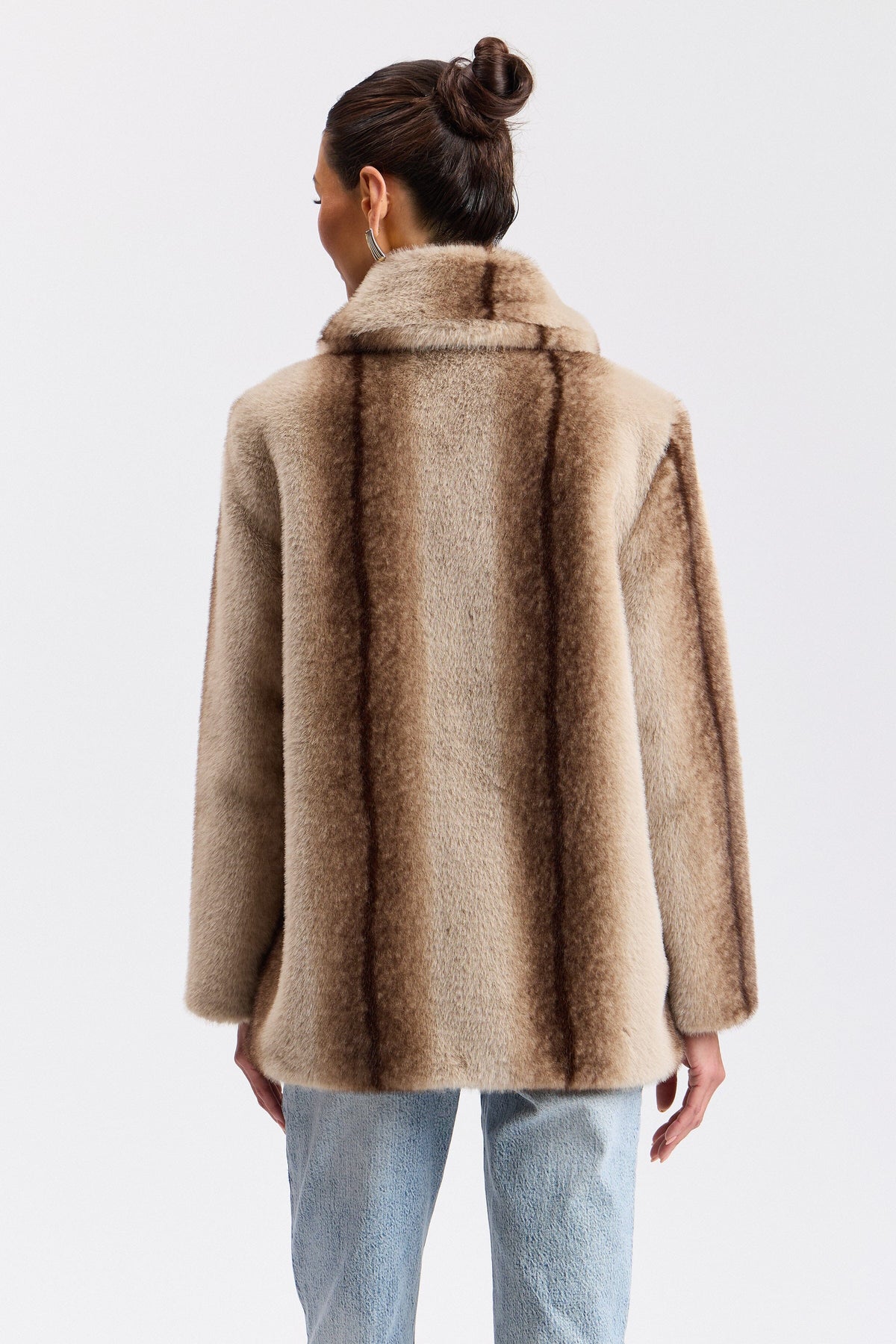 Two-tone brown faux fur coat with a centre-front - Shop designer women's cute coats & jackets by Avec Les Filles.