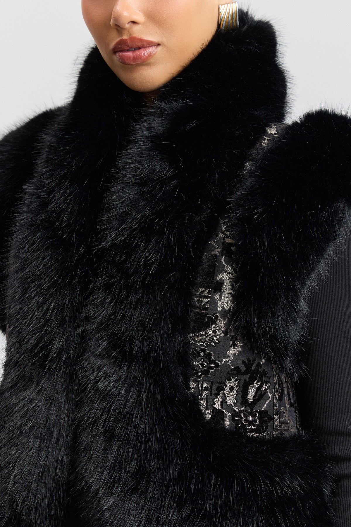 Black faux fur vest womens has a cropped length and an open front - Shop designer vests by Avec Les Filles.