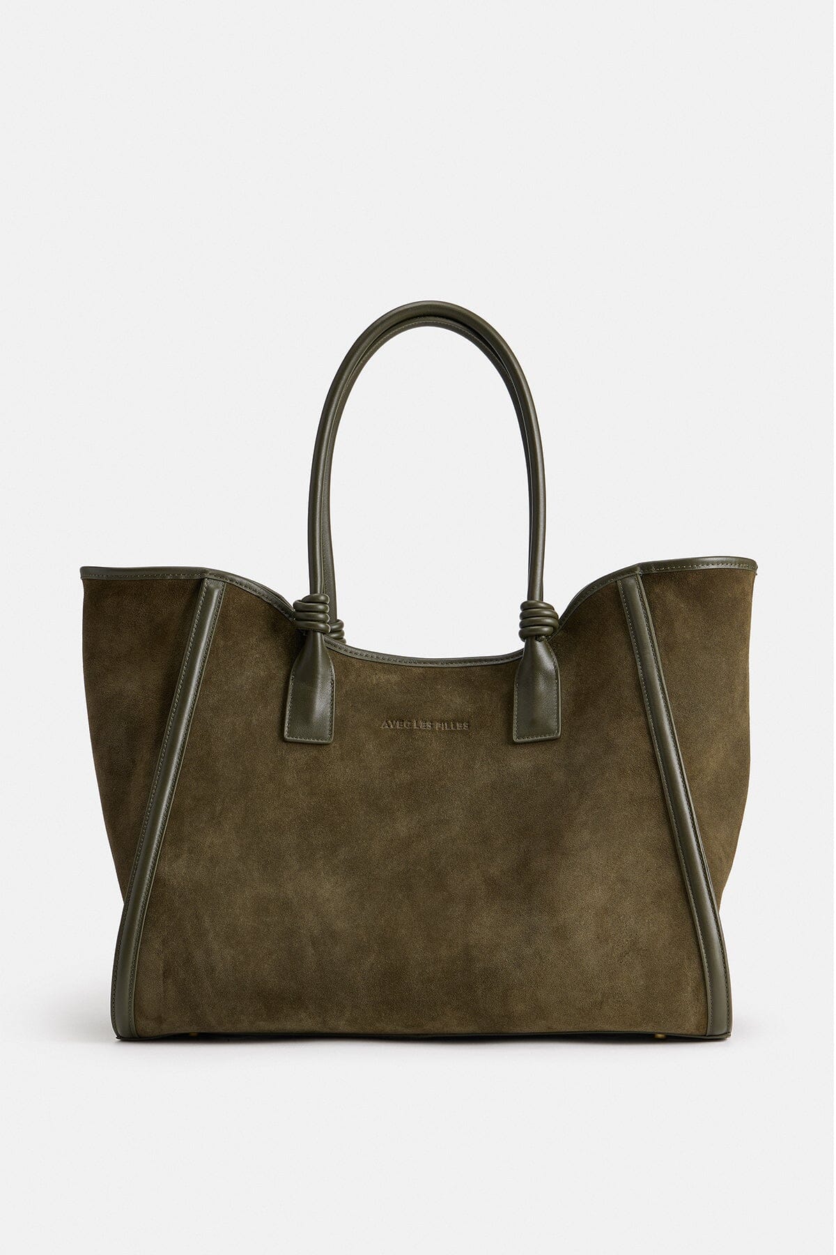 Olive green big suede tote bag in genuine leather - Shop designer women's tote bags by Avec Les Filles.