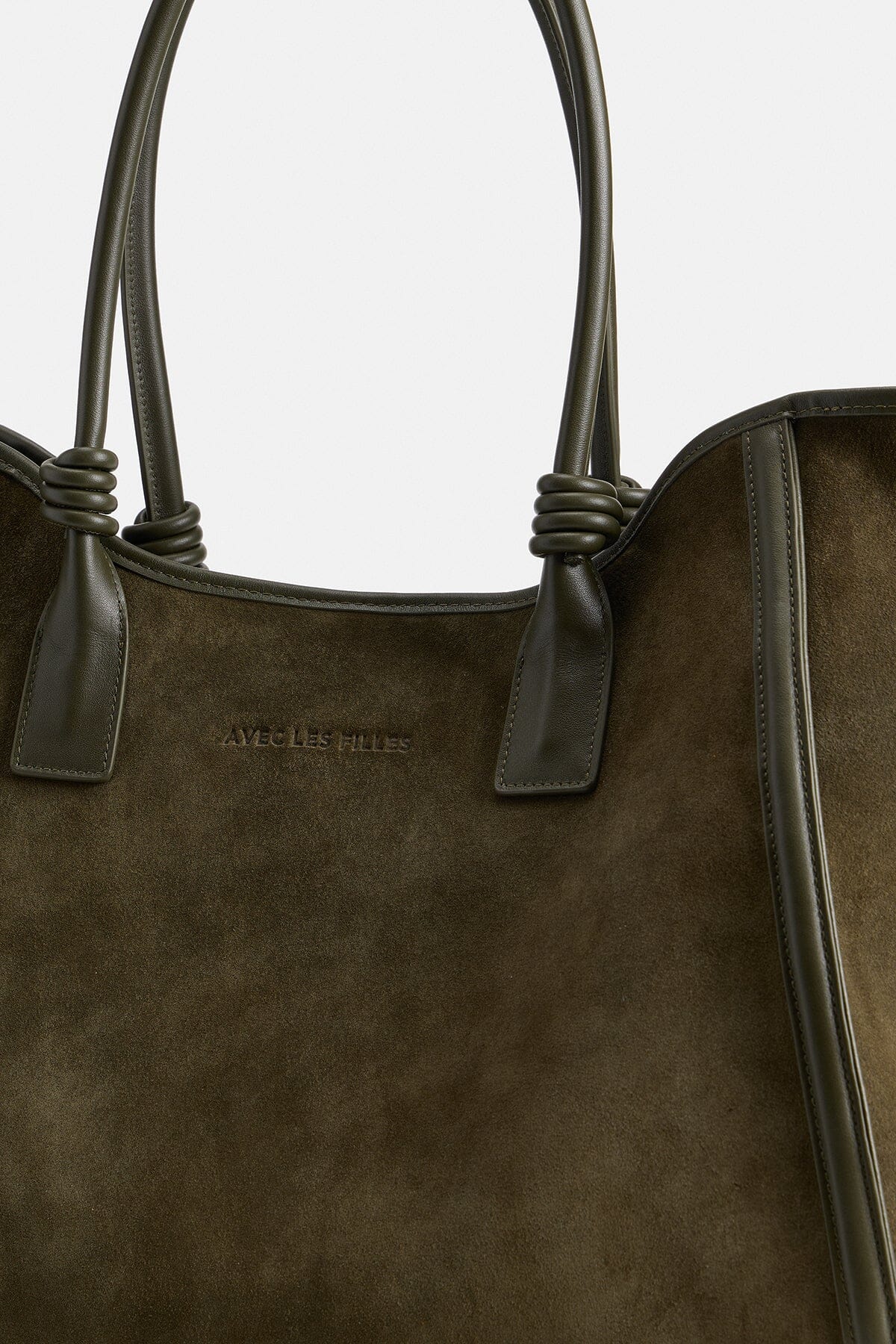 Olive green big suede bag in genuine leather - Shop designer women's cute tote bags by Avec Les Filles.