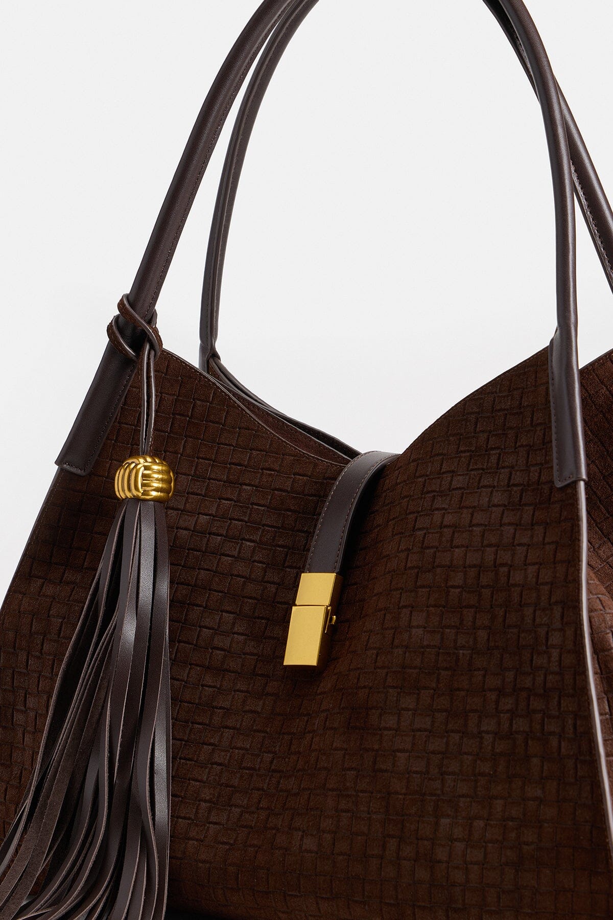 Chocolate brown woven bag in genuine leather - Shop women's cute suede brown bags by Avec Les Filles.