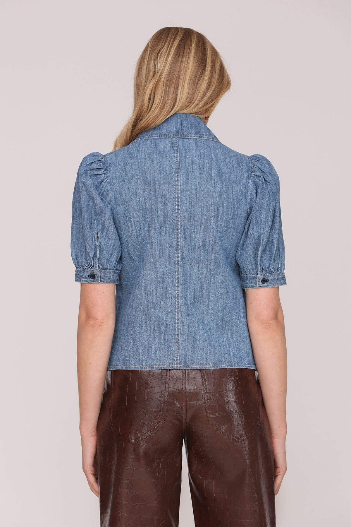 Collared Puff Sleeve Denim Top Shirts & Tops Avec Les Filles