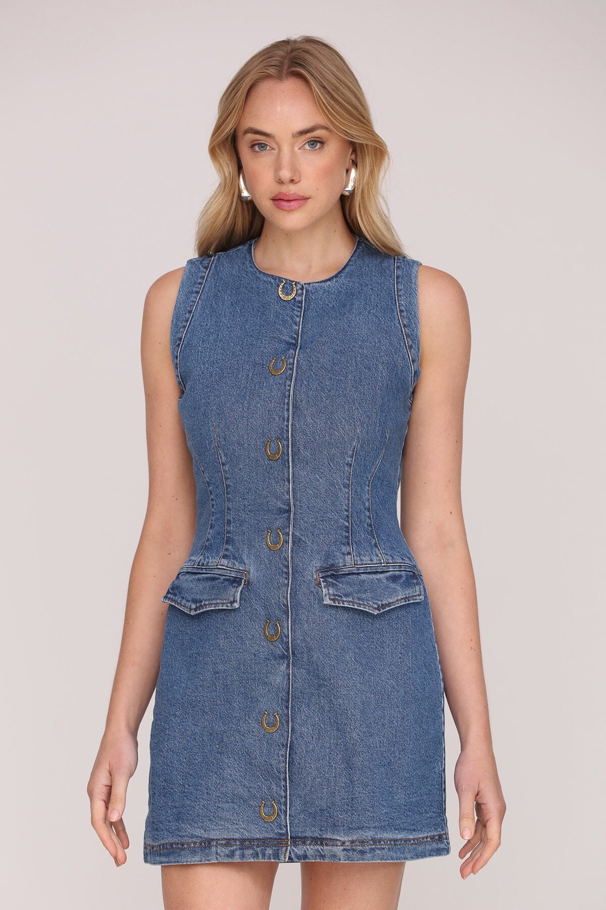 Horseshoe Button Denim Mini Dress Dresses Avec Les Filles