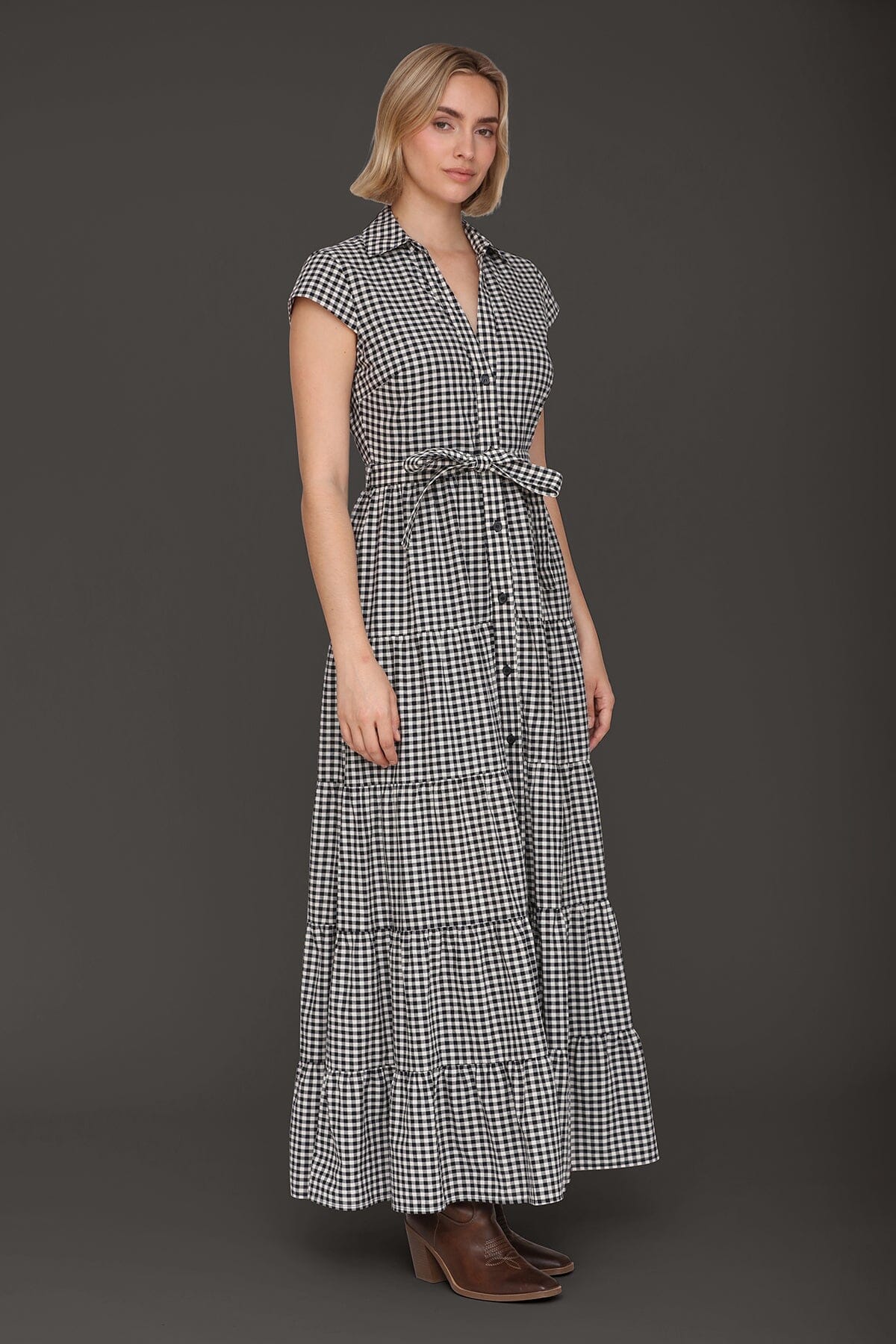 Gingham Cotton Tiered Maxi Shirtdress Dresses Avec Les Filles