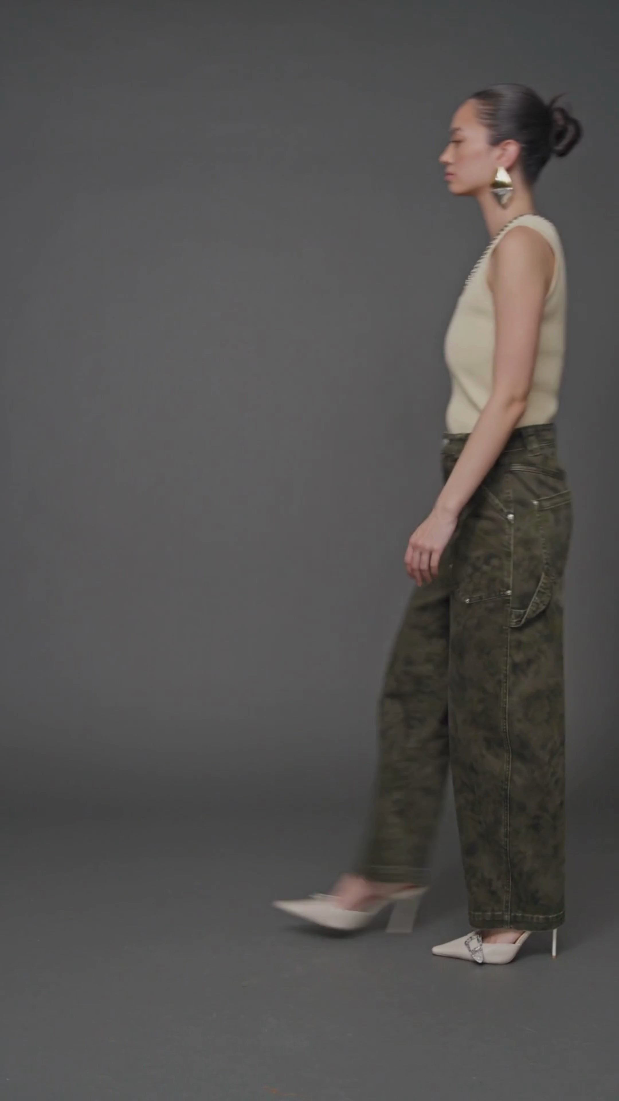 Flower camo cargo barrel jeans made from cotton blend with tonal floral camouflage print and patch pockets - Cute women's pants by Avec Les Filles