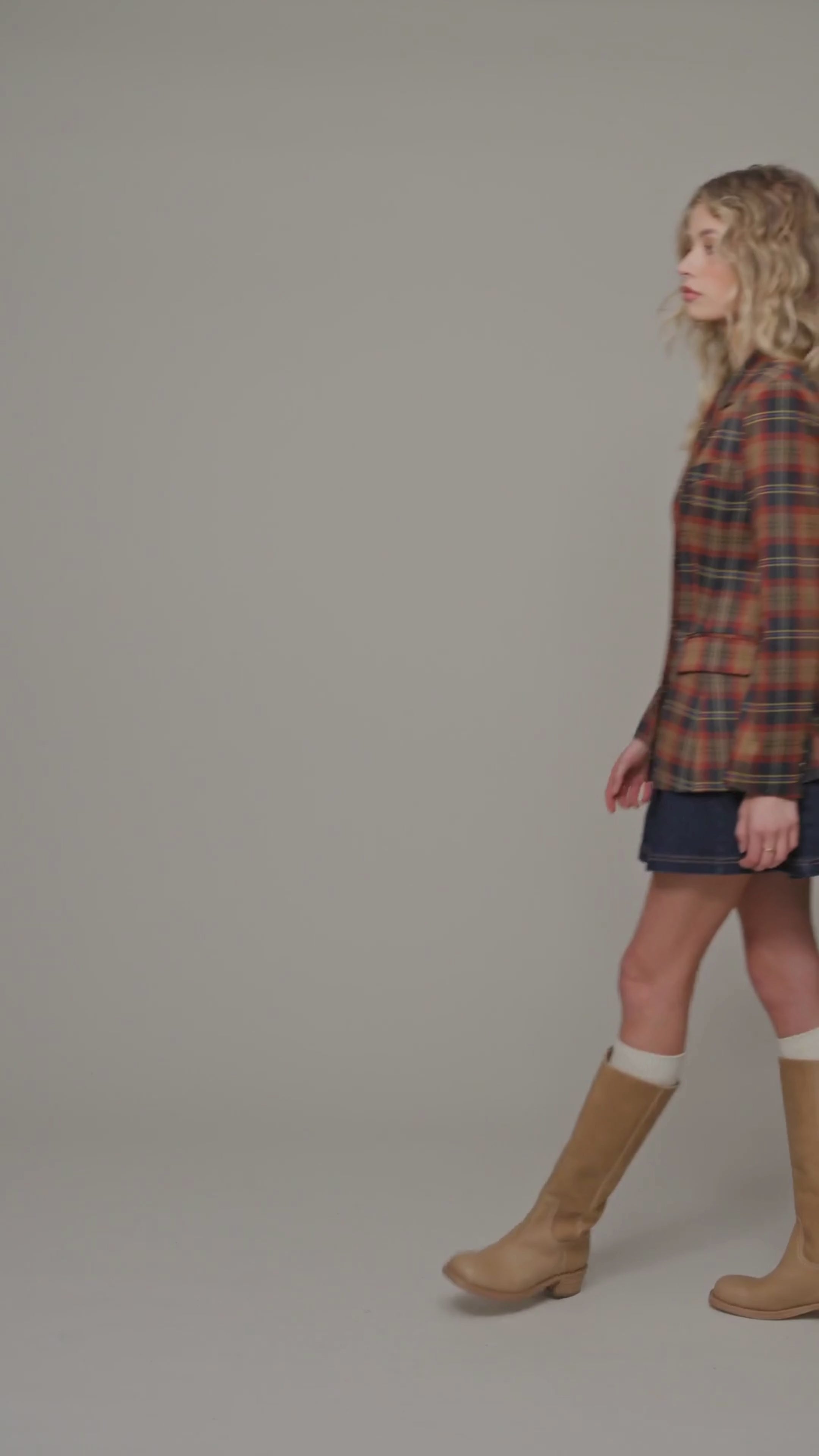 Autumn plaid hourglass blazer jacket in a polyester spandex blend with button front, notch collar, and cuff sleeve - Cute women's blazers by Avec Les Filles