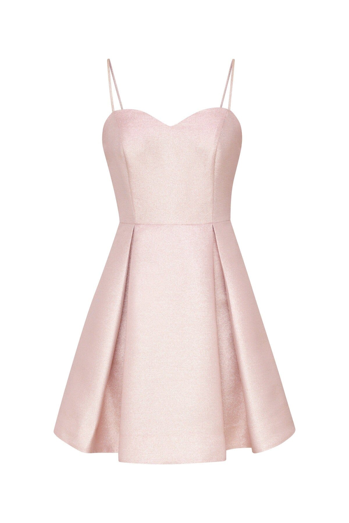 Pink gold iridescent pleated spaghetti strap mini party dress - women's figure flattering cocktail dresses by Avec Les Filles